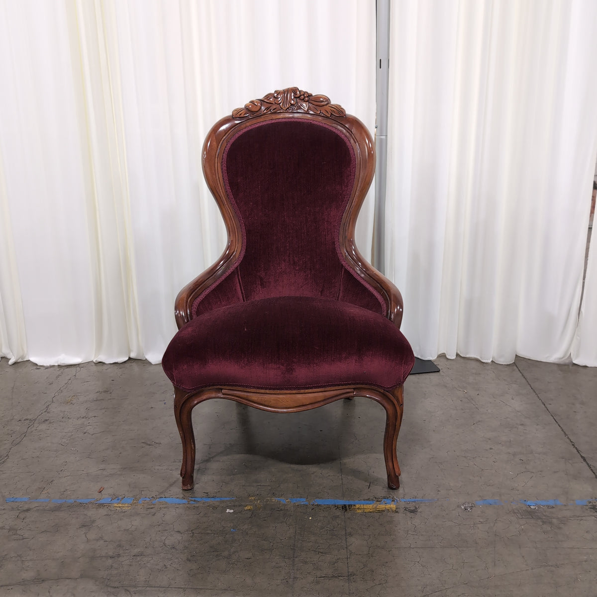 Ornate Carved Wood Frame Accent Chair in Deep Red Velvet