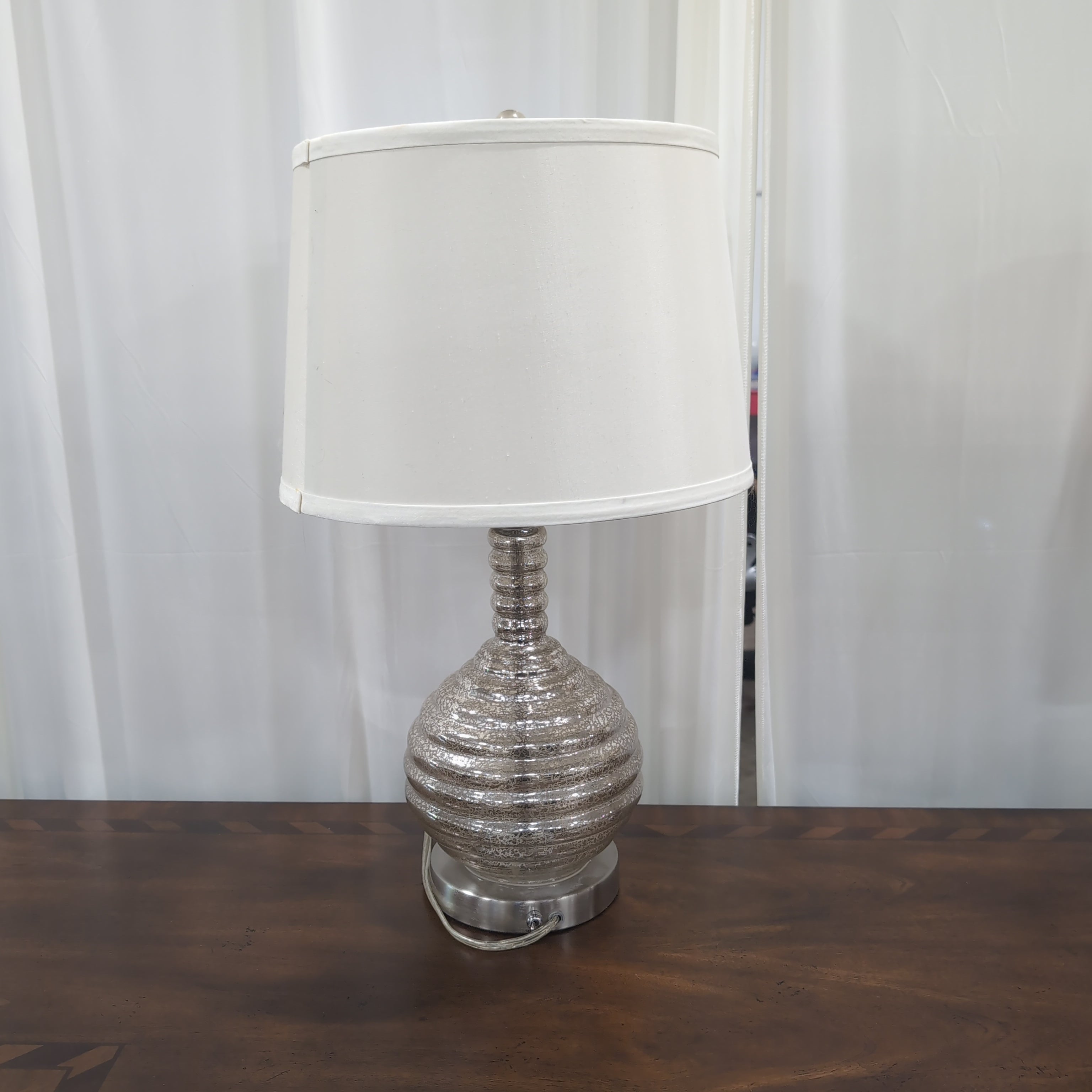 Silver Textured Table Lamp with Cream Shade