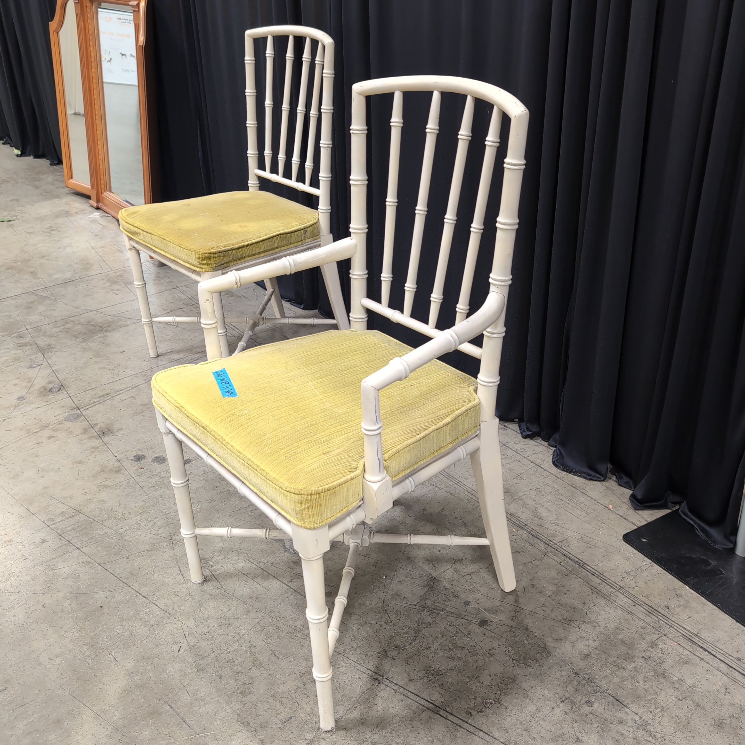 White Faux Bamboo Dining Chair with Chartreuse Cushion