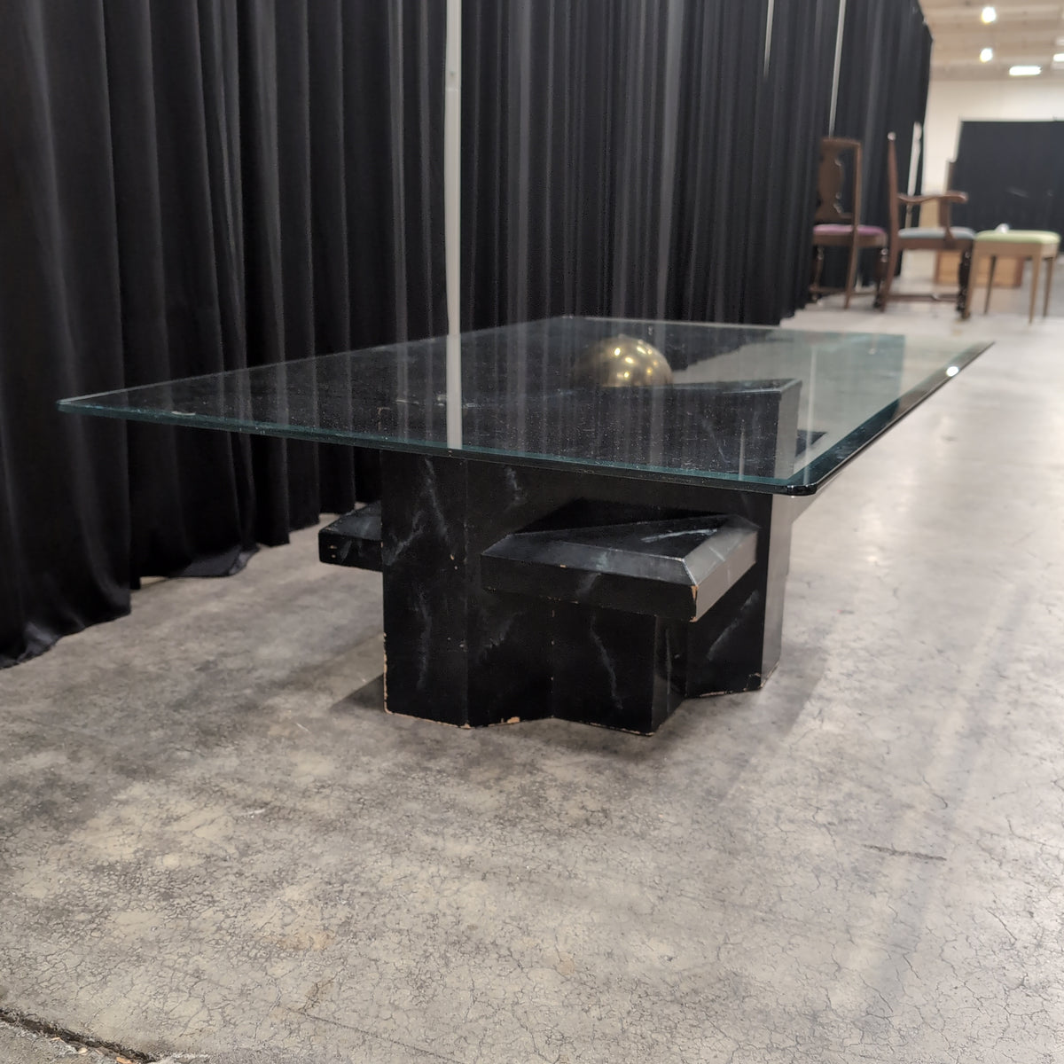 Geometric Black Marble and Glass Coffee Table