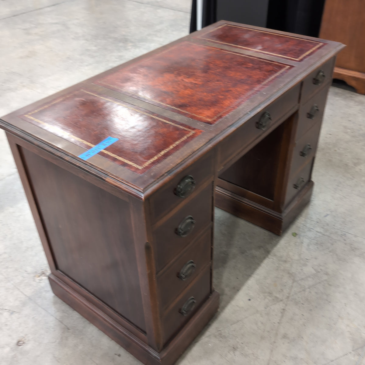 Traditional Dark Wood Pedestal Desk with Inlaid Top
