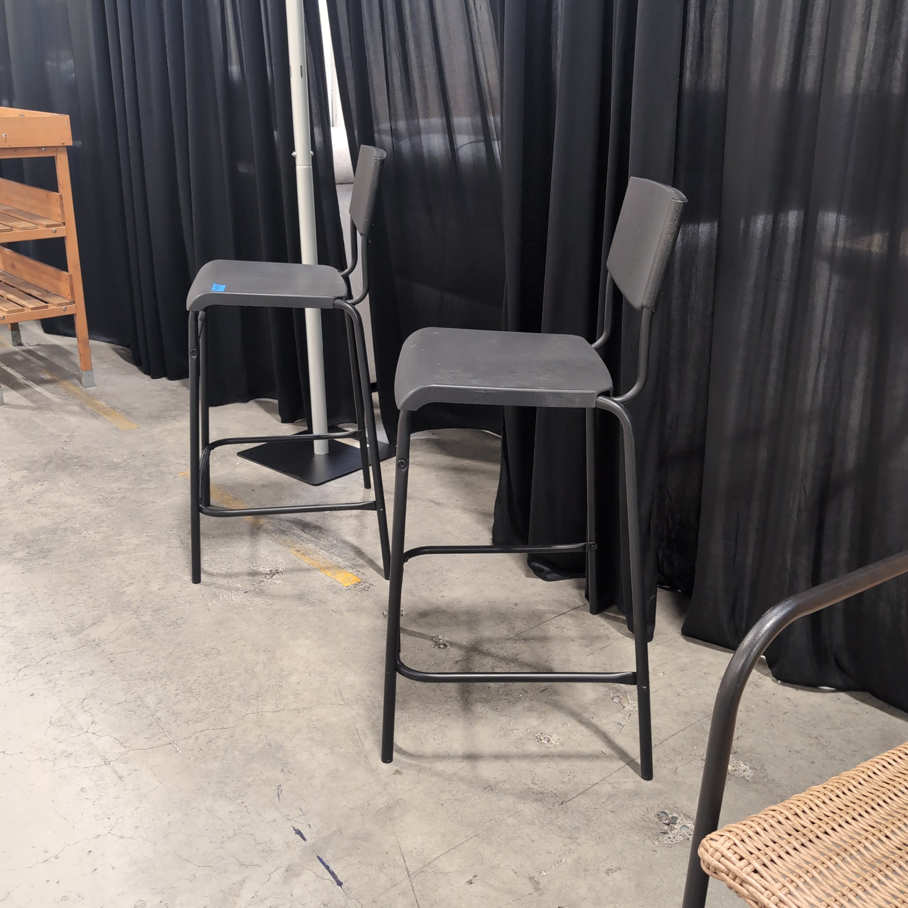 Two Grey Plastic Bar Stools with Metal Frames