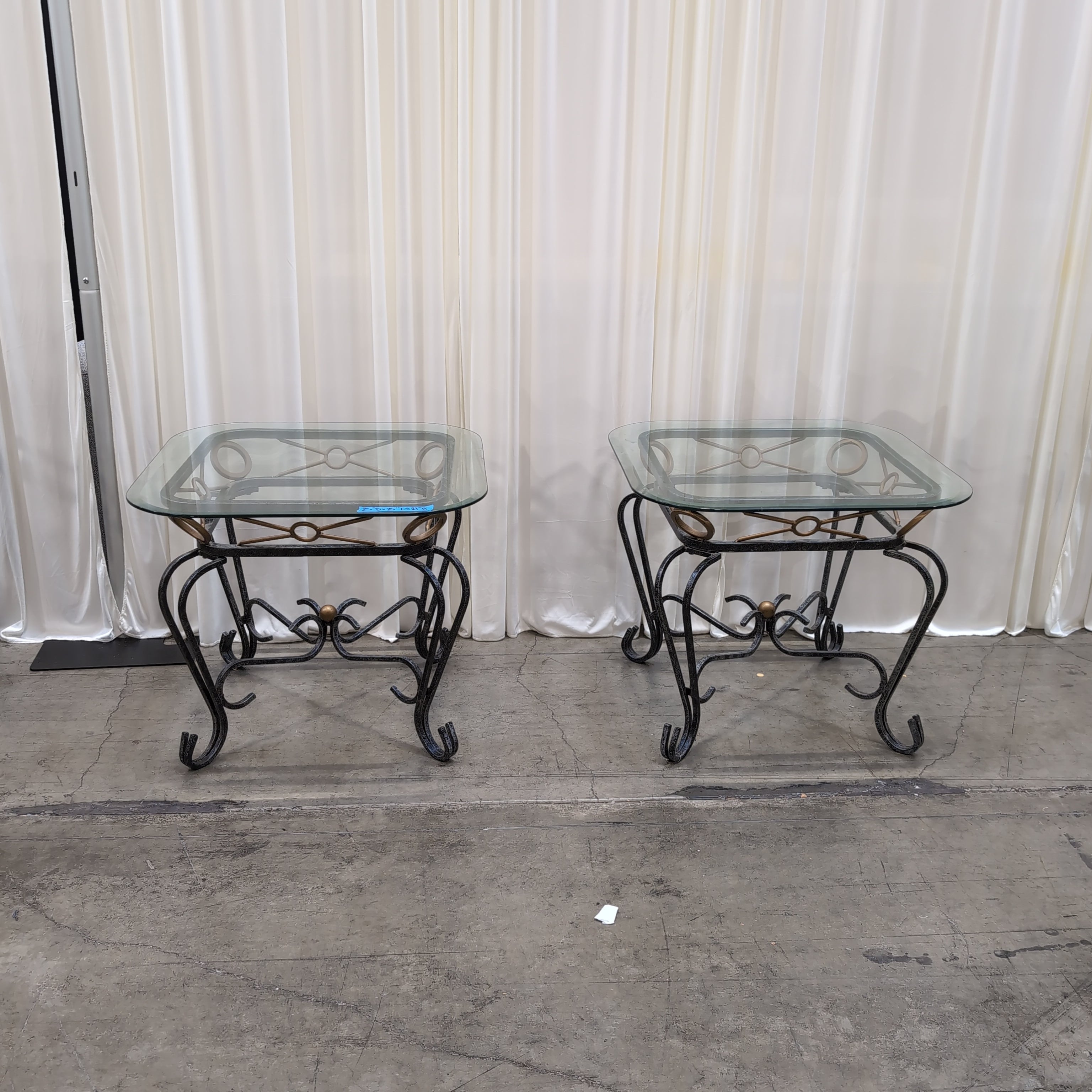 Ornate Scrollwork Metal End Table set with Glass Top