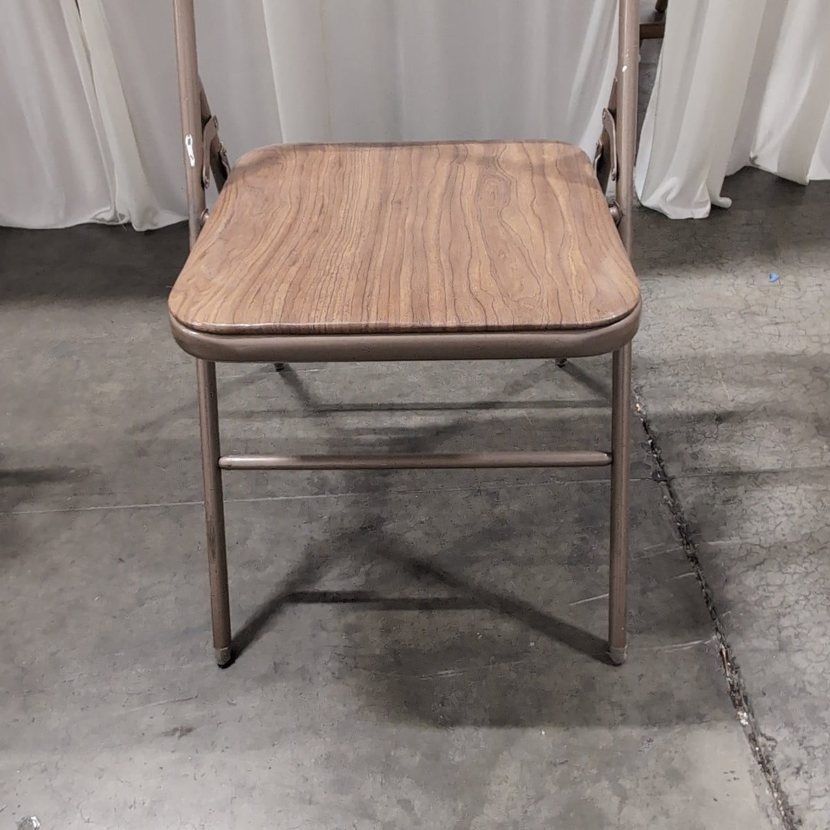 Set of Four Samsonite Brown Metal Frame Folding Chair with Wood Grain Seat