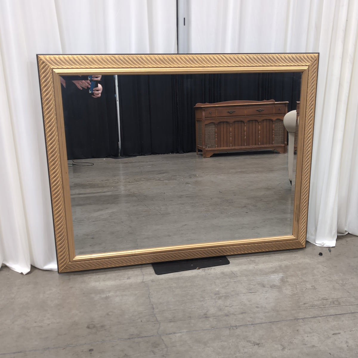 Large Rectangular Gold Wall Mirror with Textured Frame