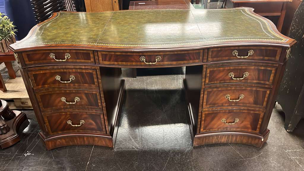 Maitland Smith Green Leather Top Executive Desk - Dual Sided in Great Condition