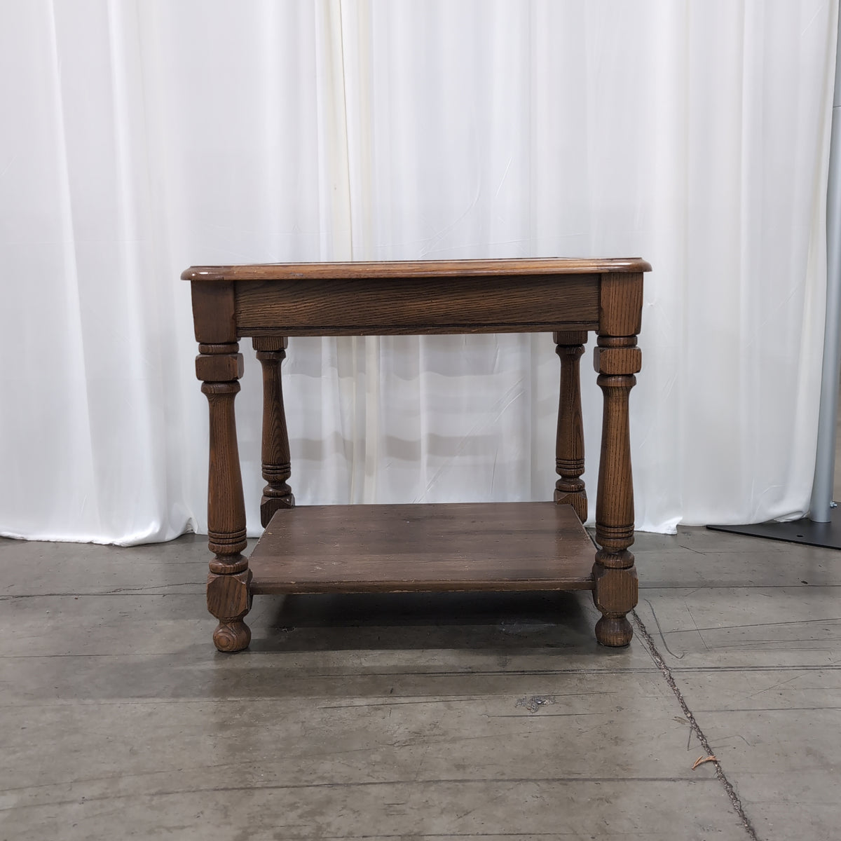 Medium Brown Wood End Table with Glass Top