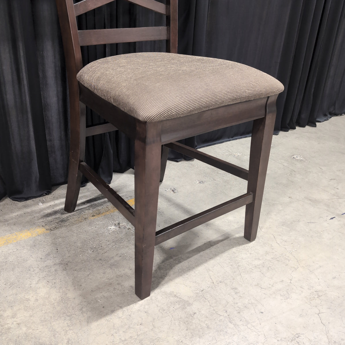 Dark Wood Frame Counter Stool with Ribbed Upholstery