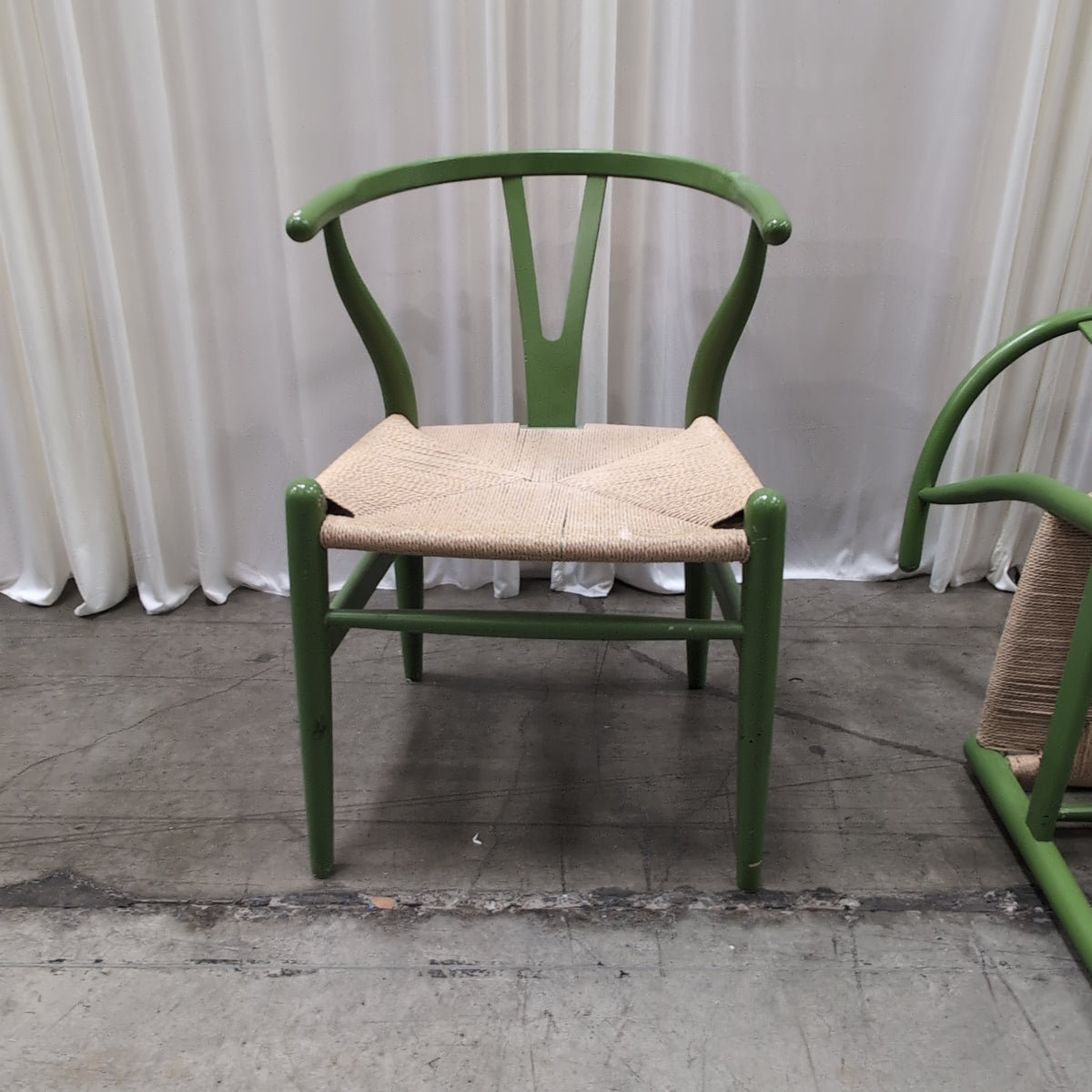 Green Wood Dining Chair with Woven Seat