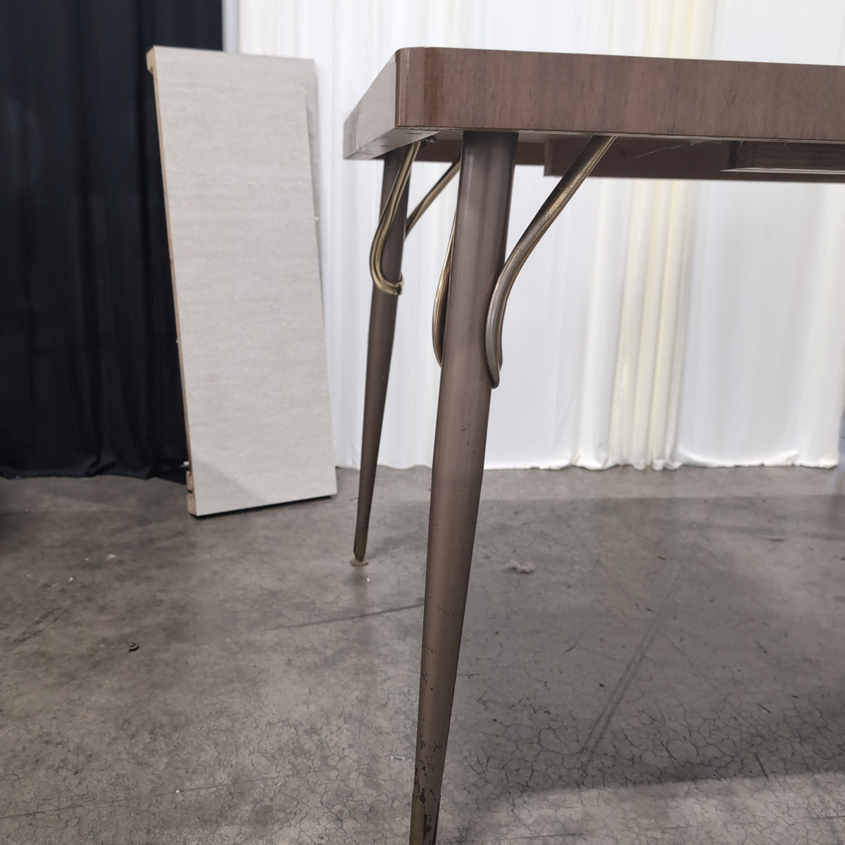 Mid-Century Light Grey Laminate Dining Table with Leaf Pattern
