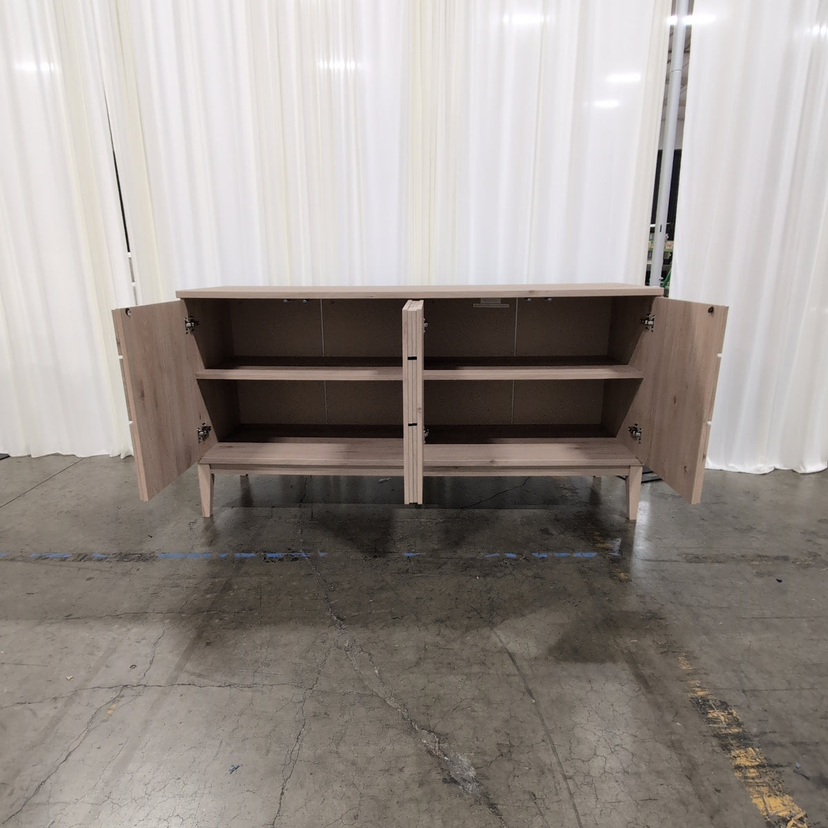 Light Wood Geometric Paneled Buffet