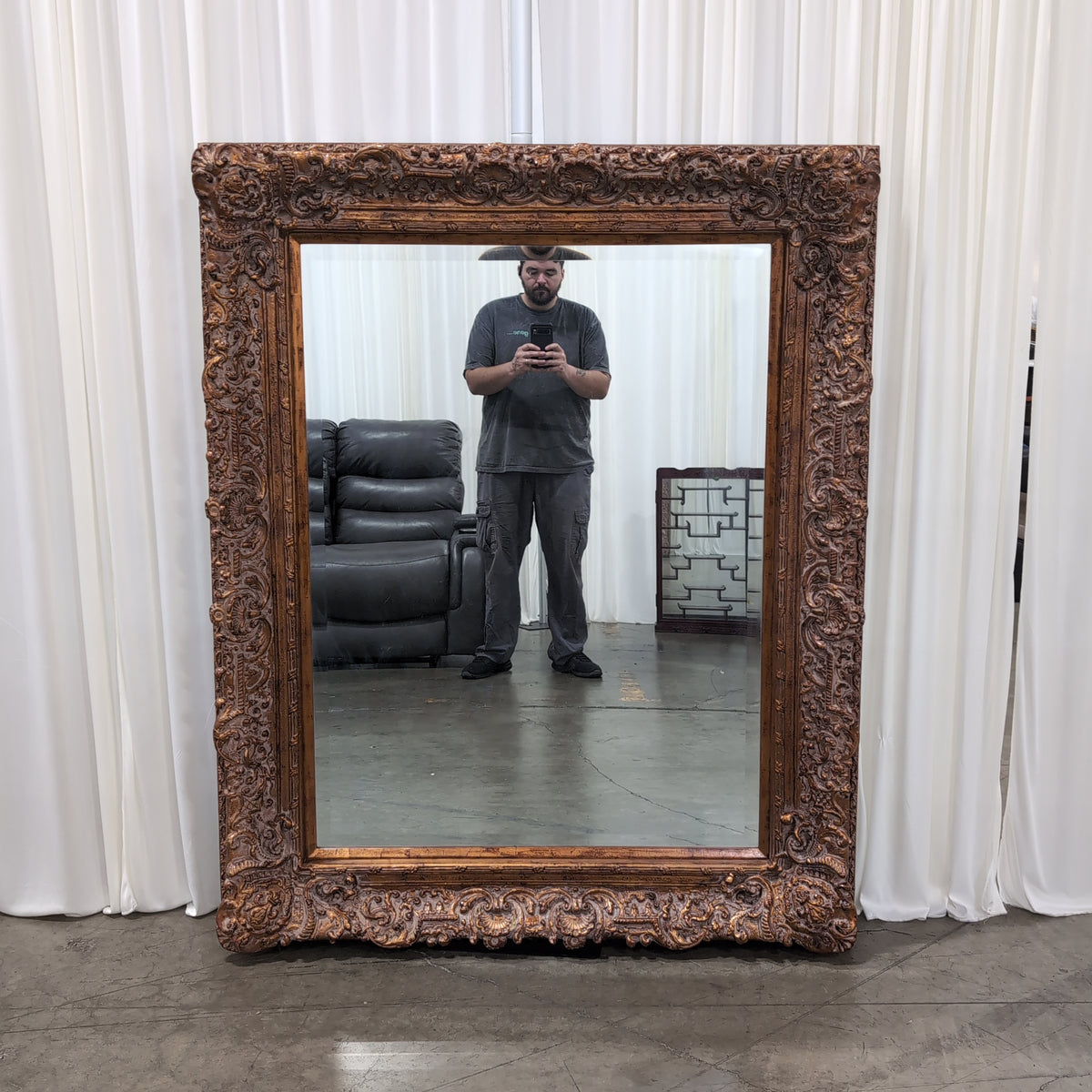 Large Ornate Carved Brown Wall Mirror