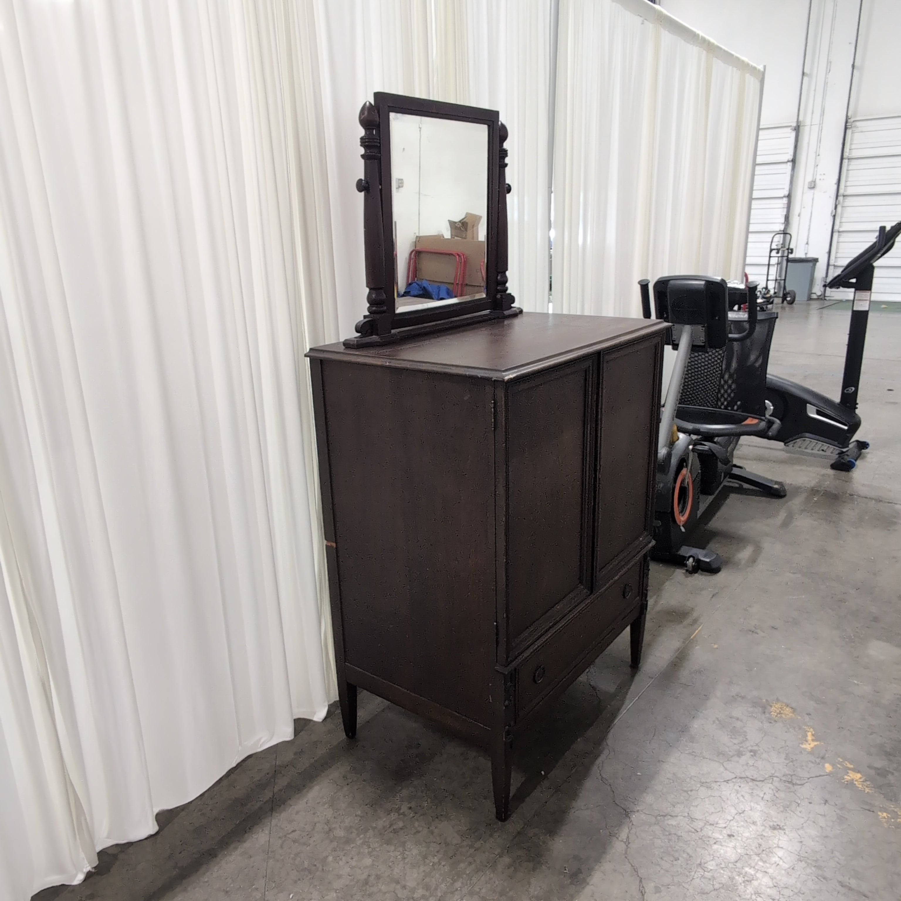 Traditional Dark Stained Wood Dresser with Side Doors