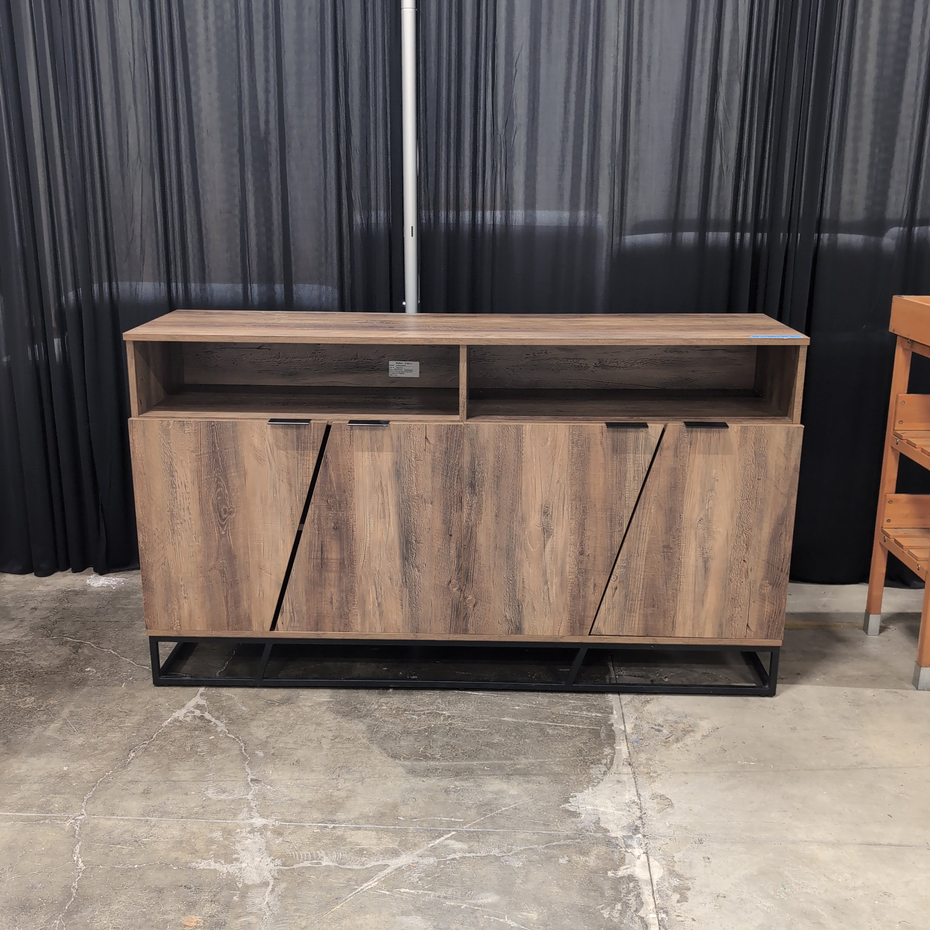 Brown Wood-Look Modern TV Stand with Angled Doors