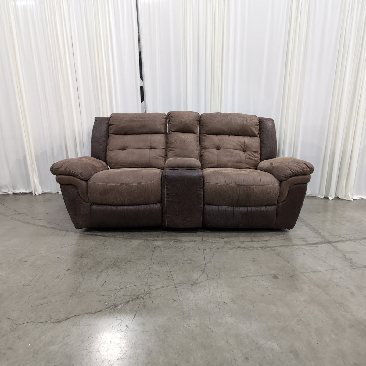 Timberland Co-Brown Distressed Leather Reclining Sectional Couch with Cup Holders