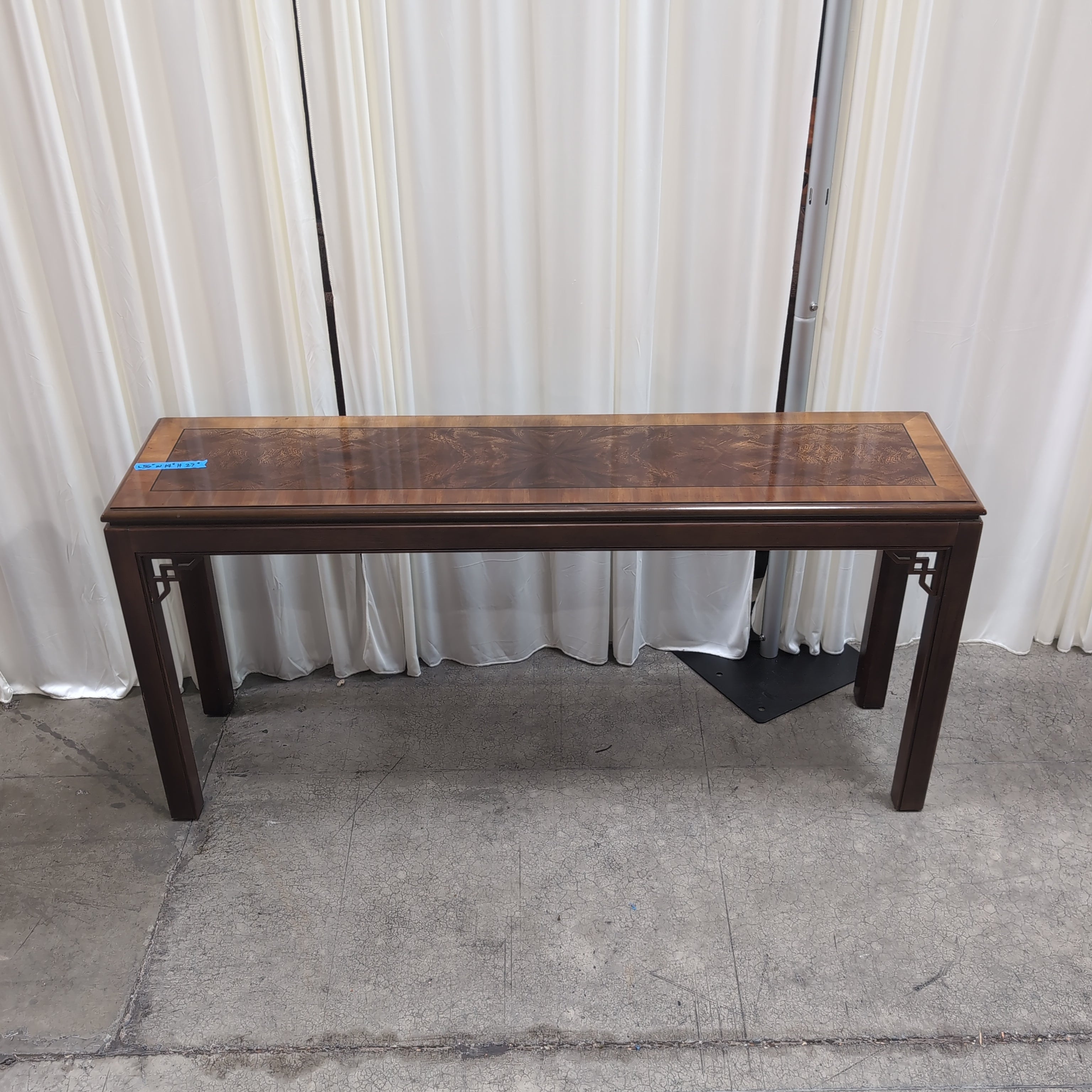 Traditional Dark Wood Console Table with Burl Inlay