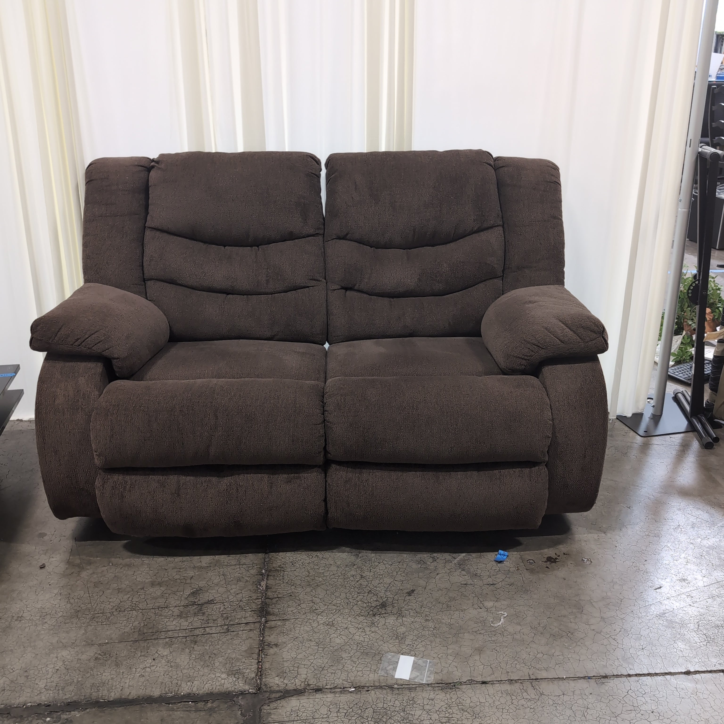 Brown Upholstered Reclining Loveseat with Padded Arms