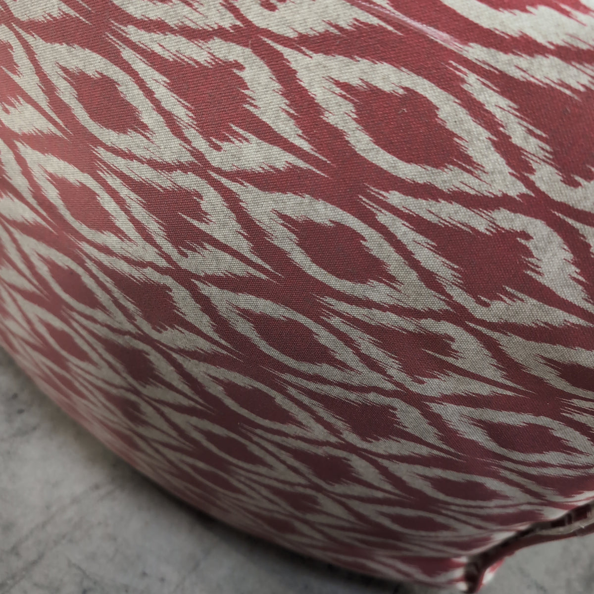 Terracotta and White Ikat Pattern Ottoman in Fabric