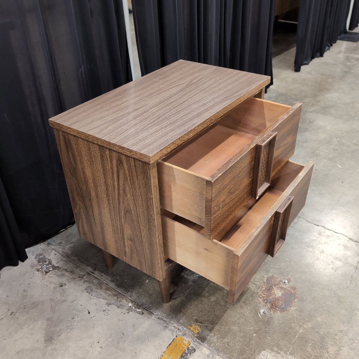 Mid-Century Brown Wood Two-Drawer Nightstand