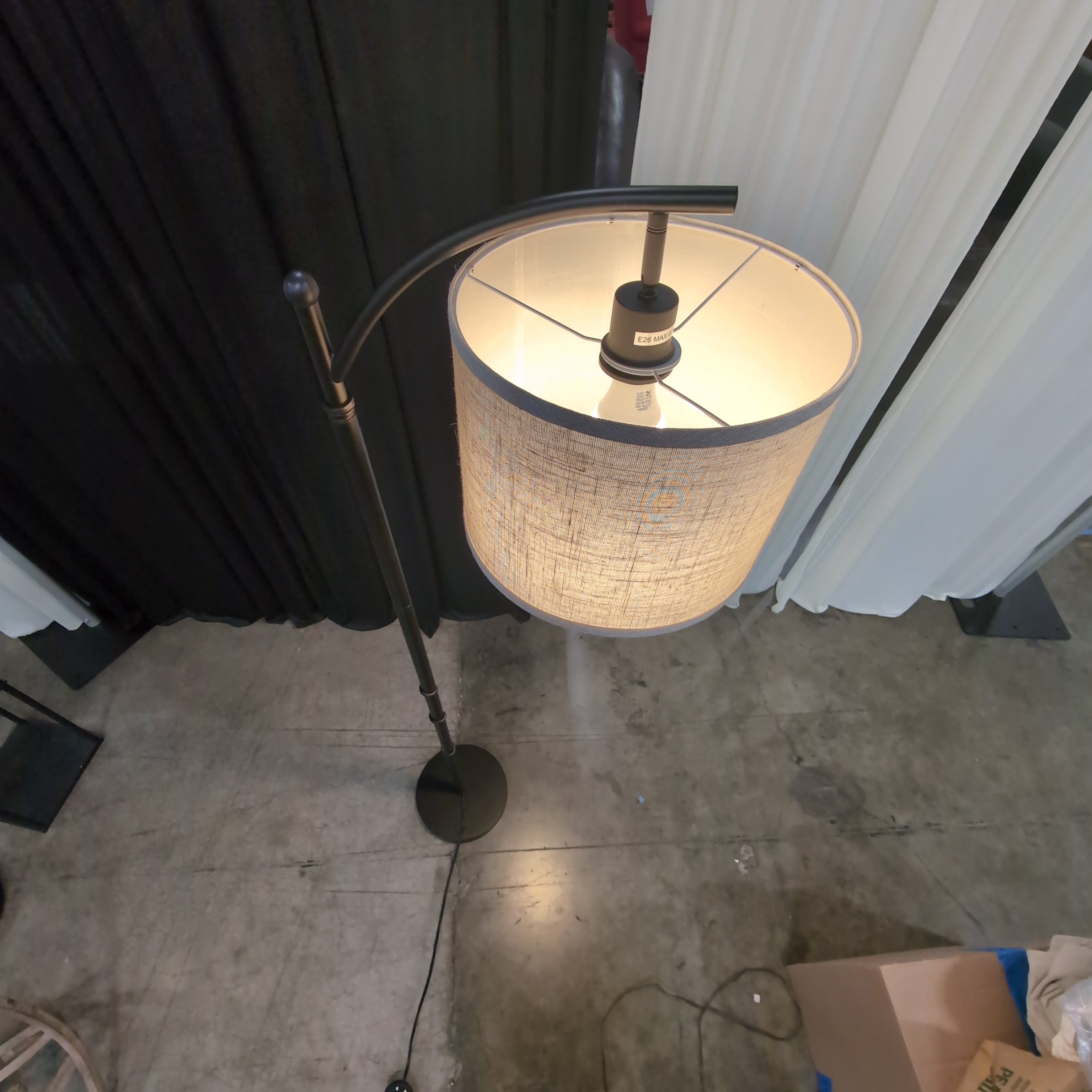 Dark Metal Arc Floor Lamp with Fabric Shade