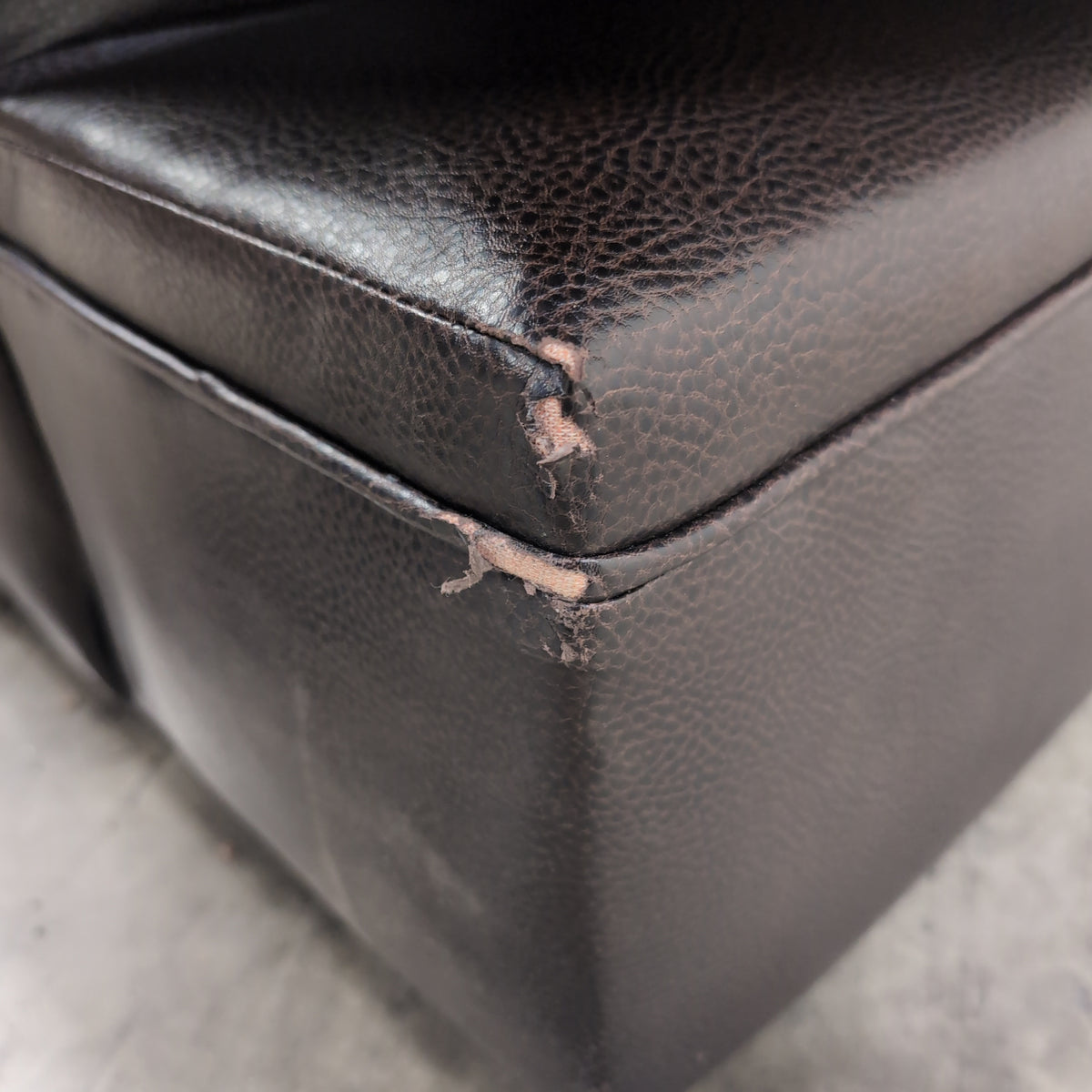Contemporary Dark Brown Fabric Couch with Faux Leather Arms