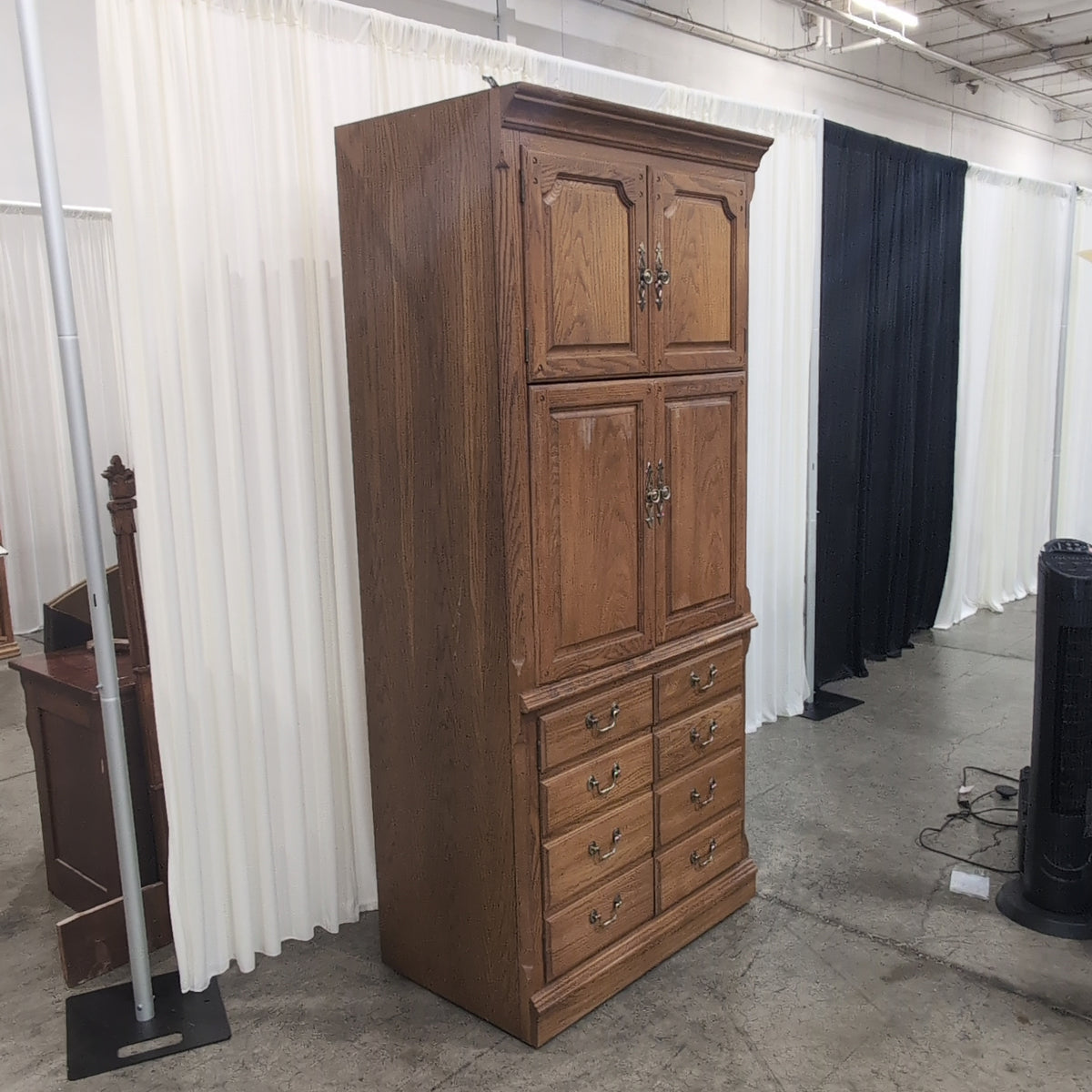 Medium Brown Wood Armoire with Ornate Hardware