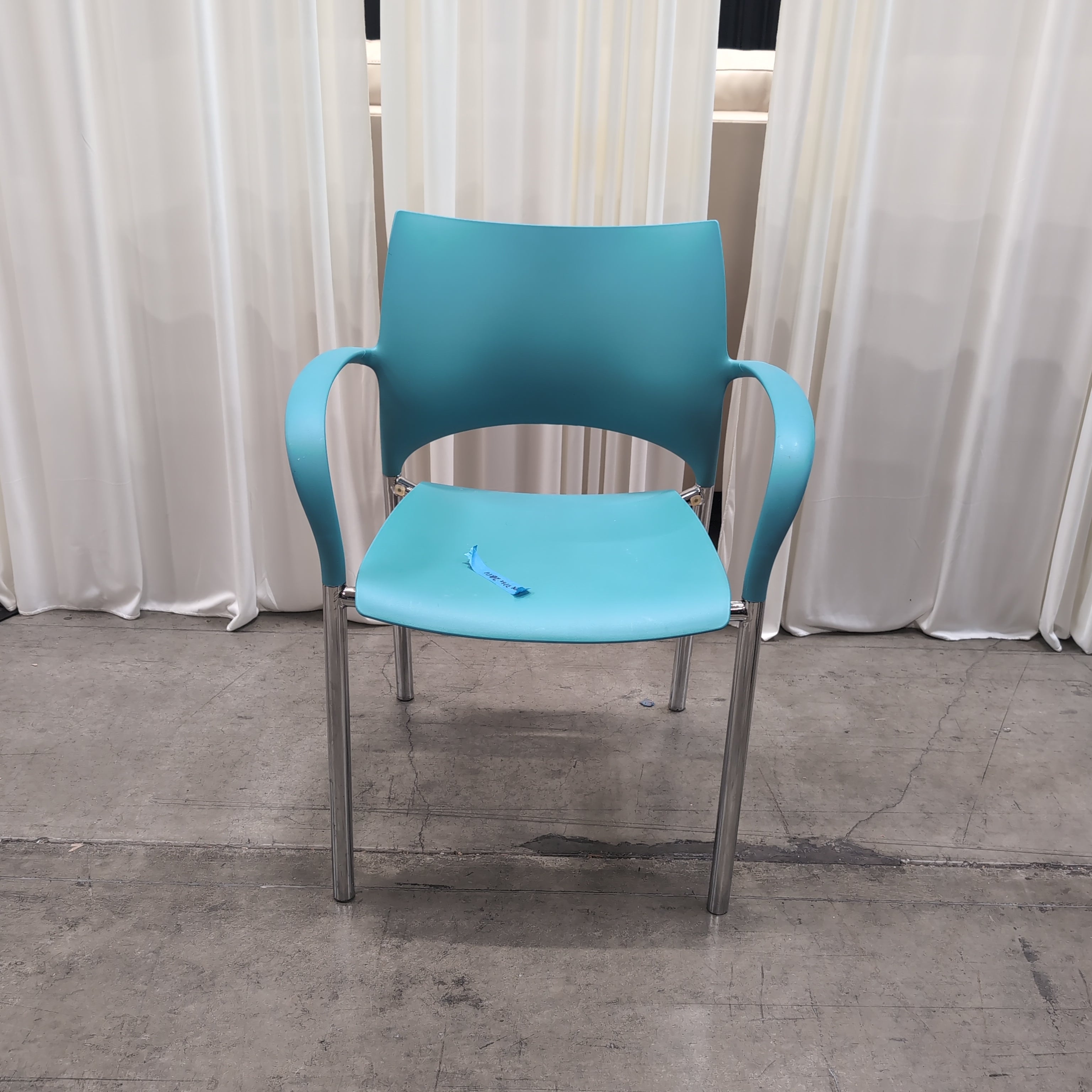 Modern Teal Plastic Arm Chair with Metal Legs