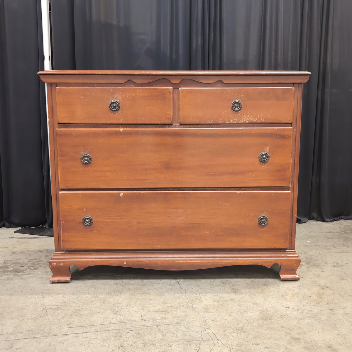 Cherry Stained Wood Four-Drawer Dresser