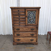 Oak Wood Dresser with Stained Glass Cabinet