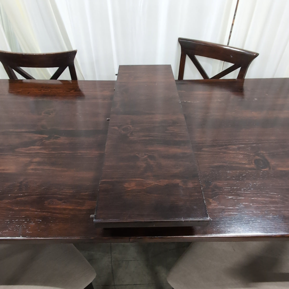 Dark Stained Wood Dining Table with Extension Mechanism