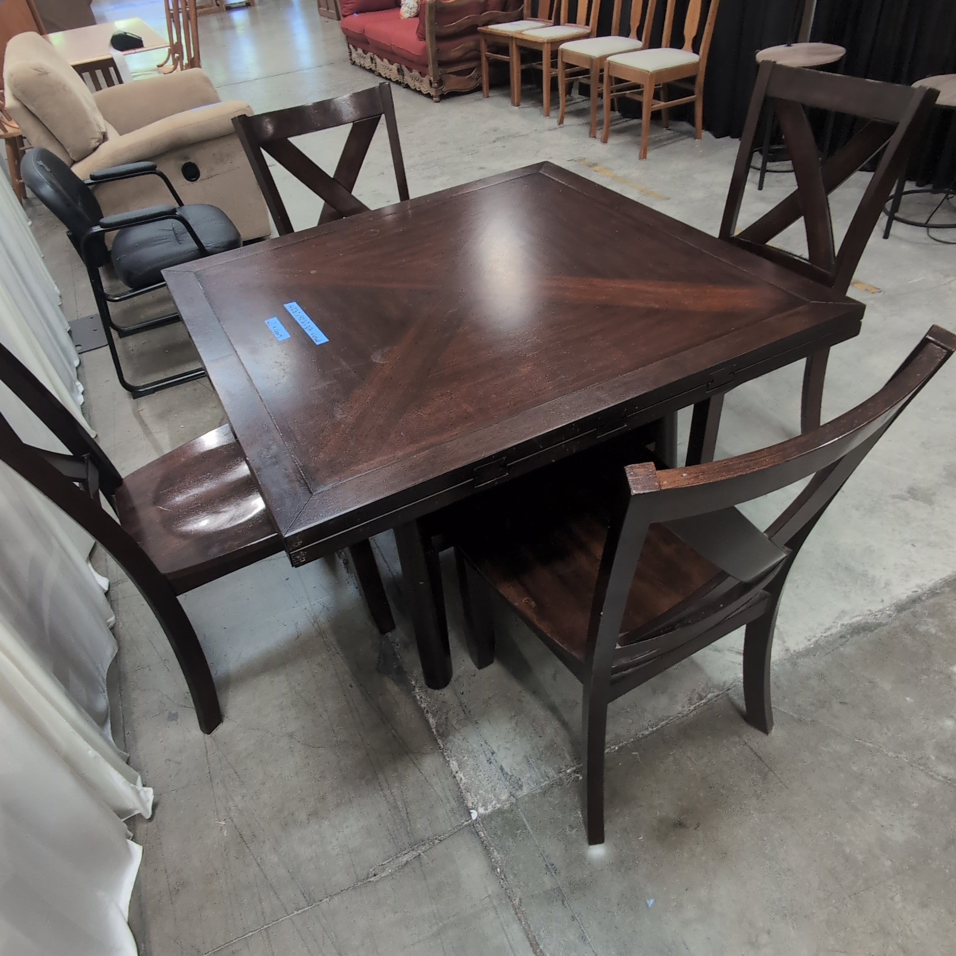 Dark Wood Square Dining Table with Four Chairs