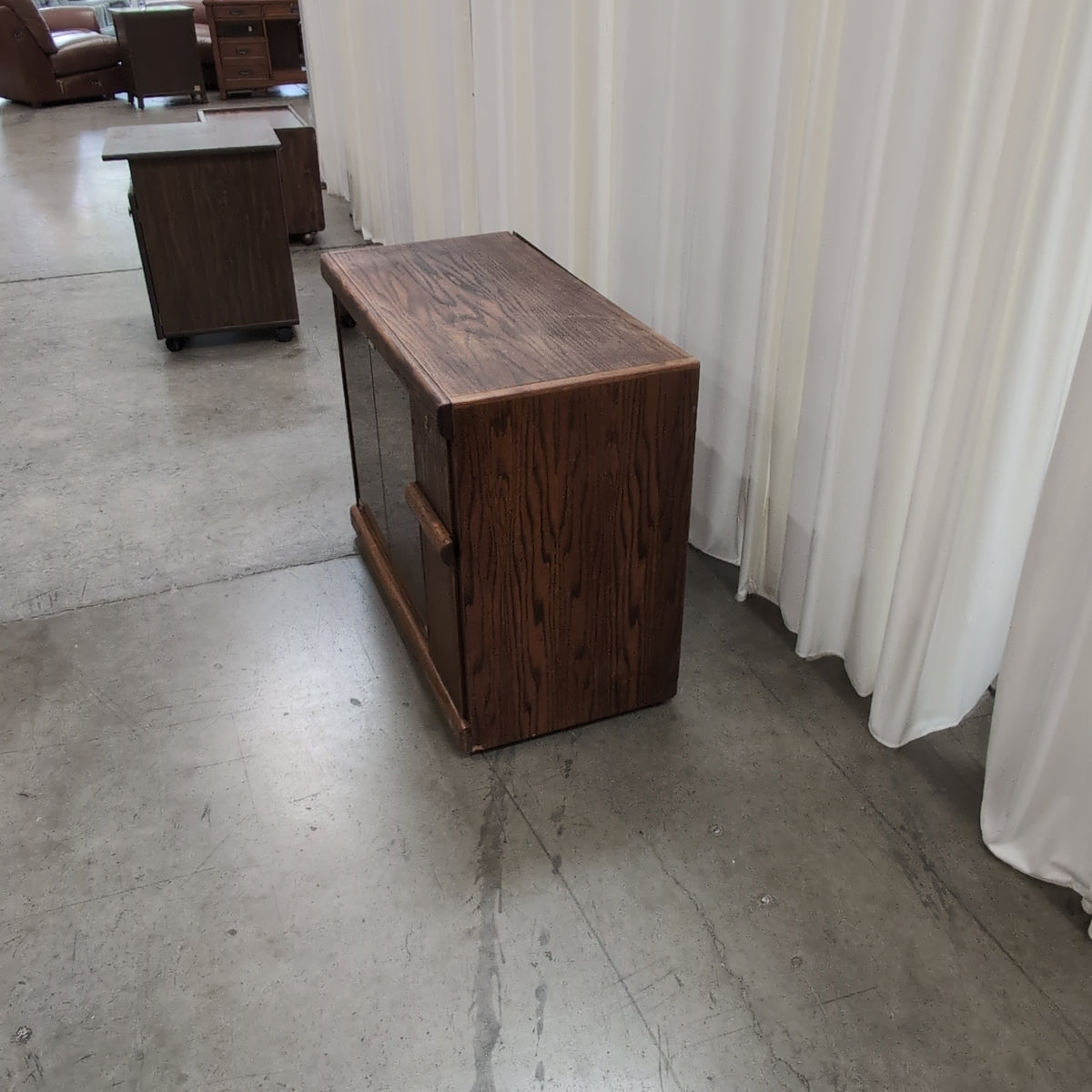 Dark Stained Wood TV Stand with Glass Doors