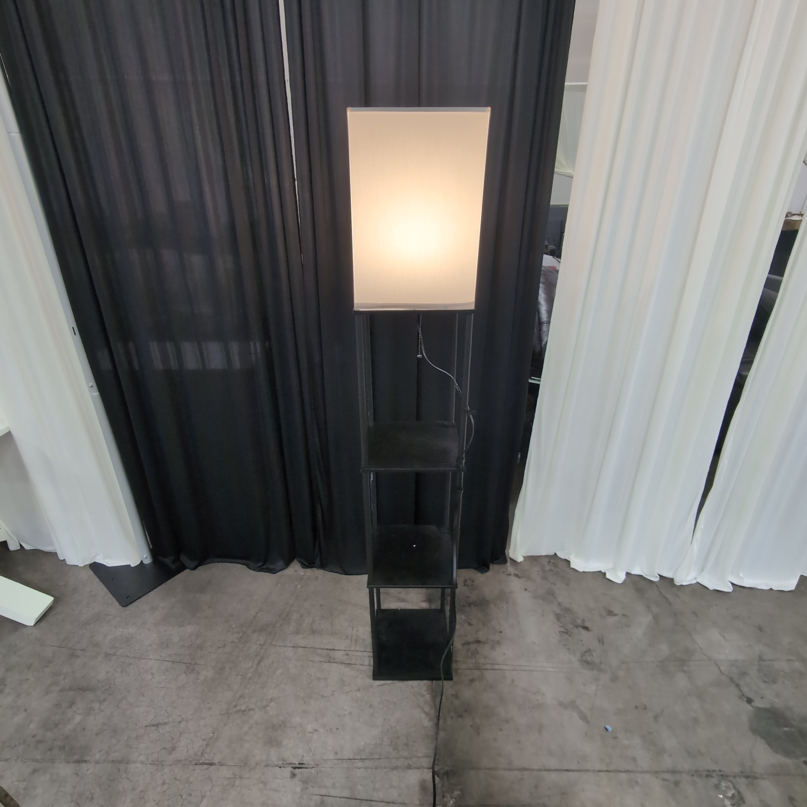 Black Metal Frame Floor Lamp with Two Shelves