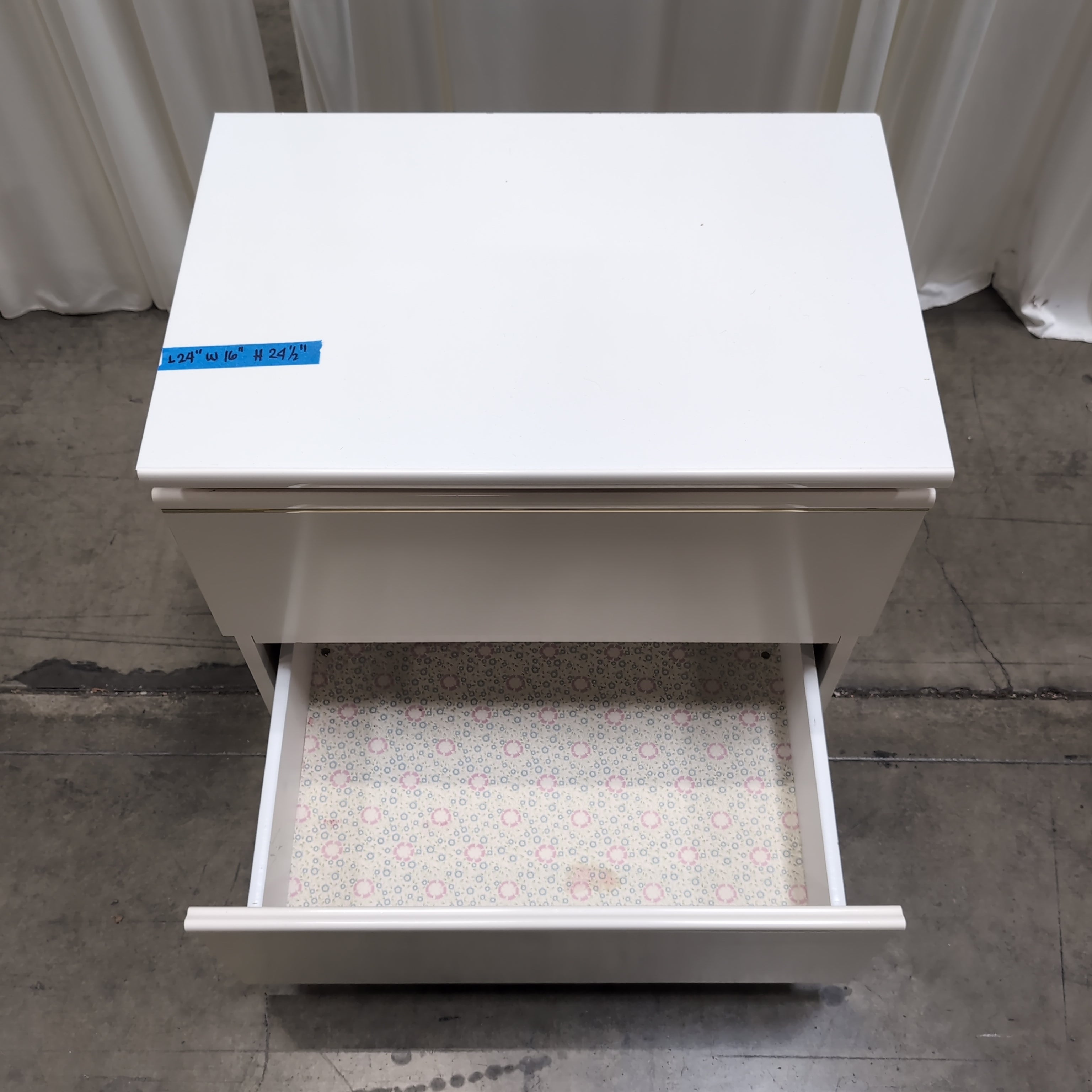 White Two-Drawer Nightstand with Gold Accents