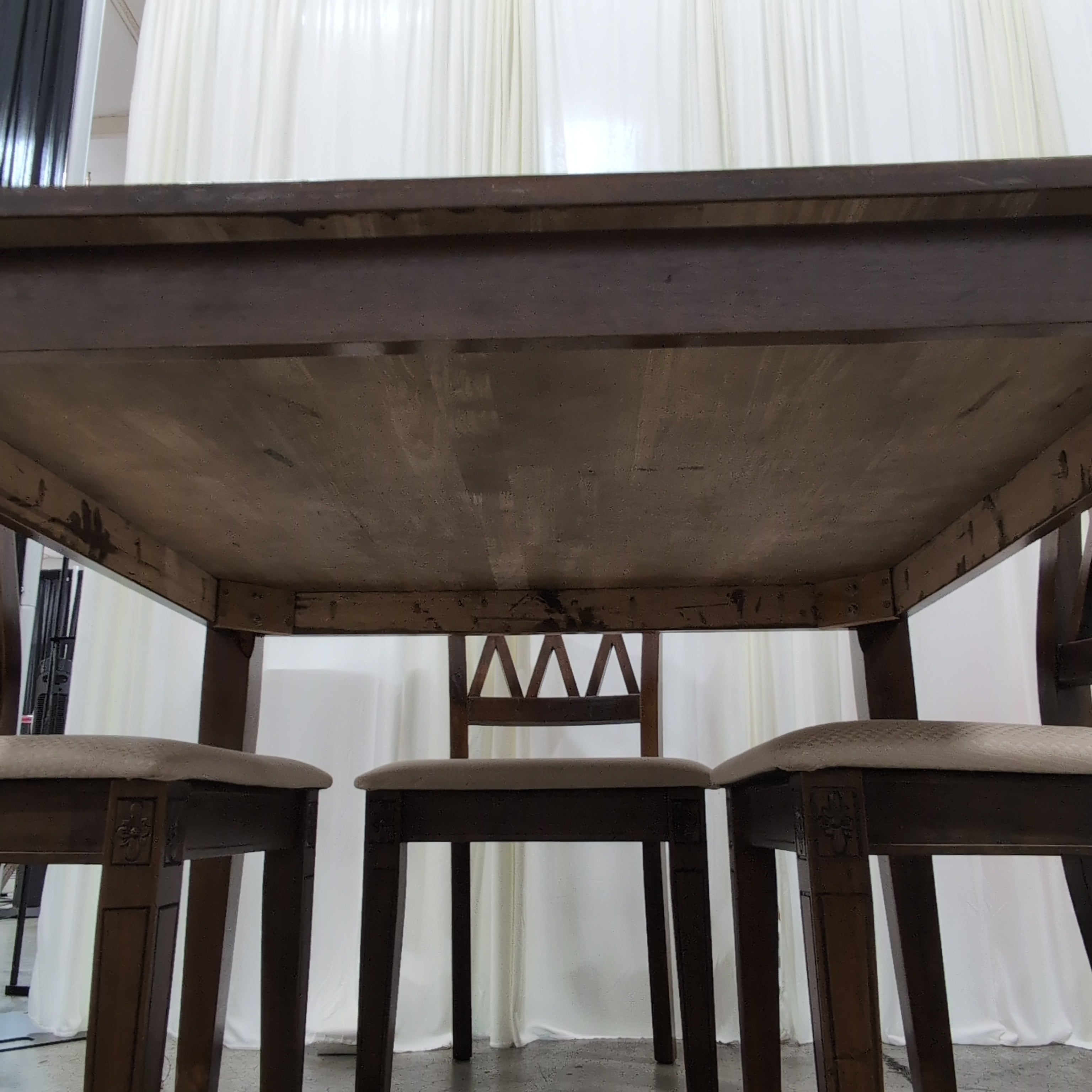 Dark Wood Square Dining Table with Four Chairs