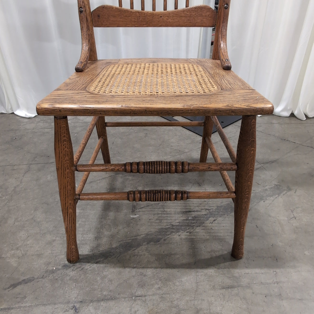 Pair of Antique Brown Oak Wood Chair with Cane Seat