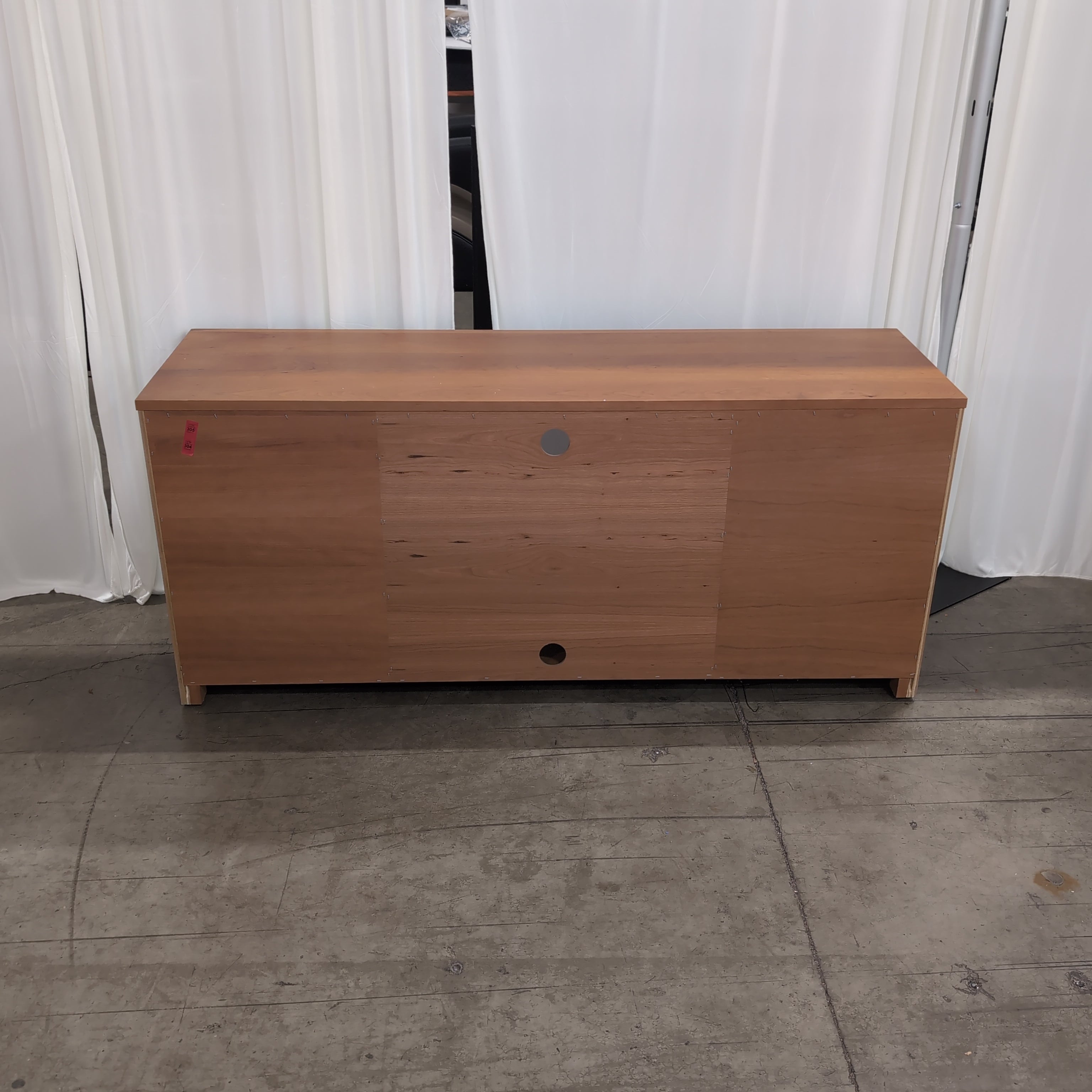 Brown Hardwood Long TV Stand with Silver Hardware