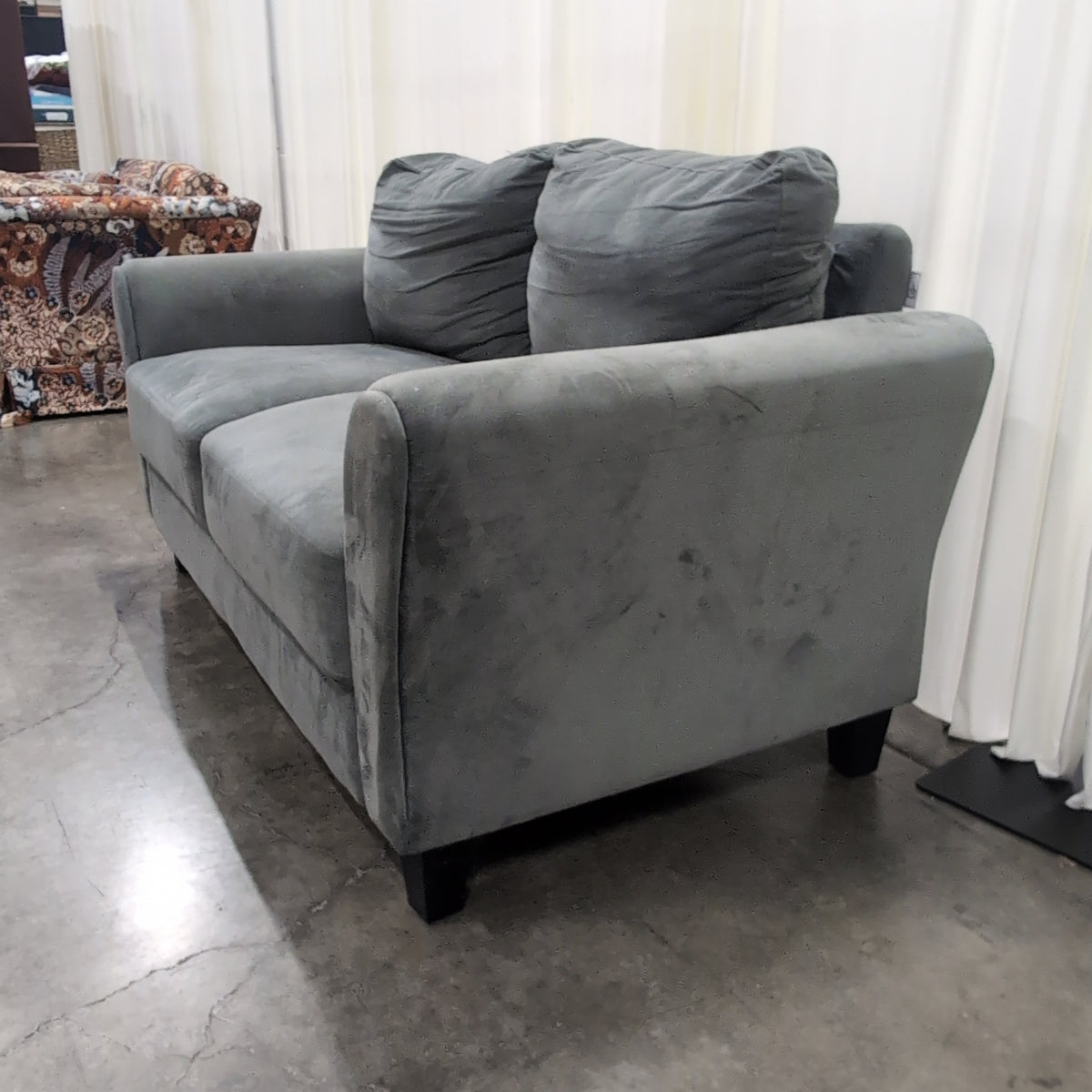 Grey Fabric Rolled Arm Couch