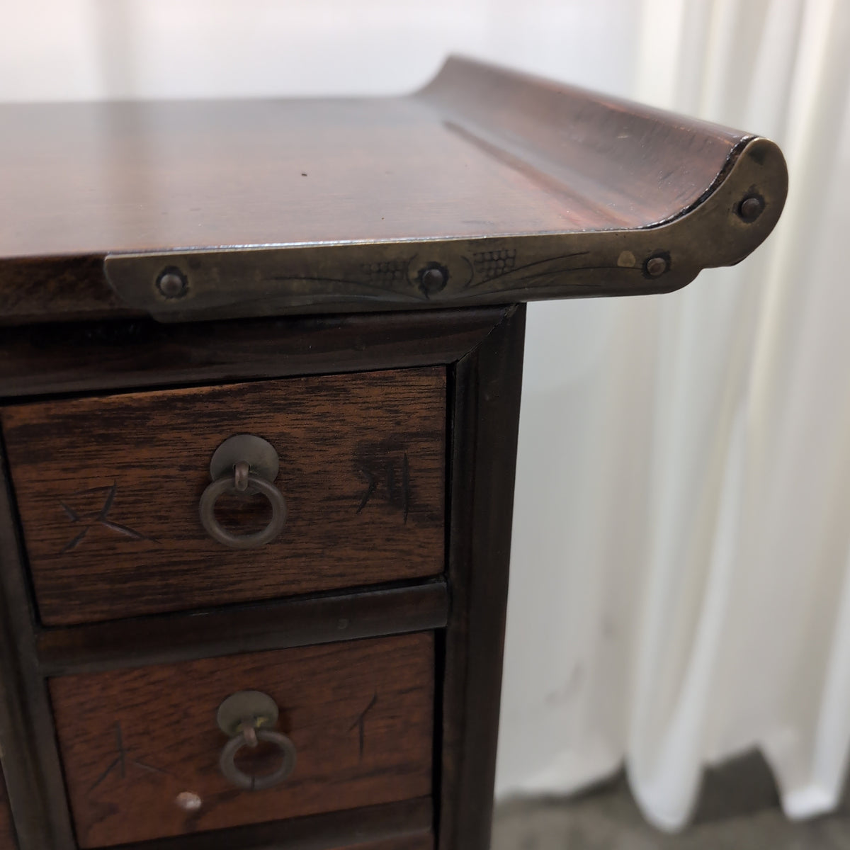 Traditional Asian Wood Medicine Cabinet with Brass Hardware