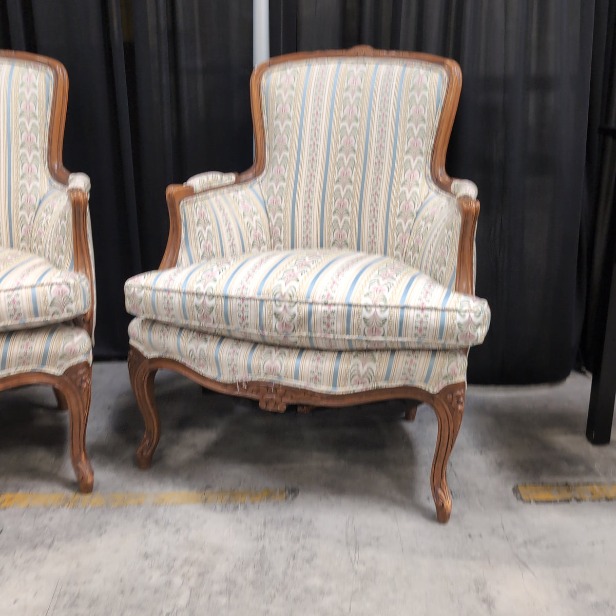 French Provincial Carved Wood Accent Chair in Floral Upholstery