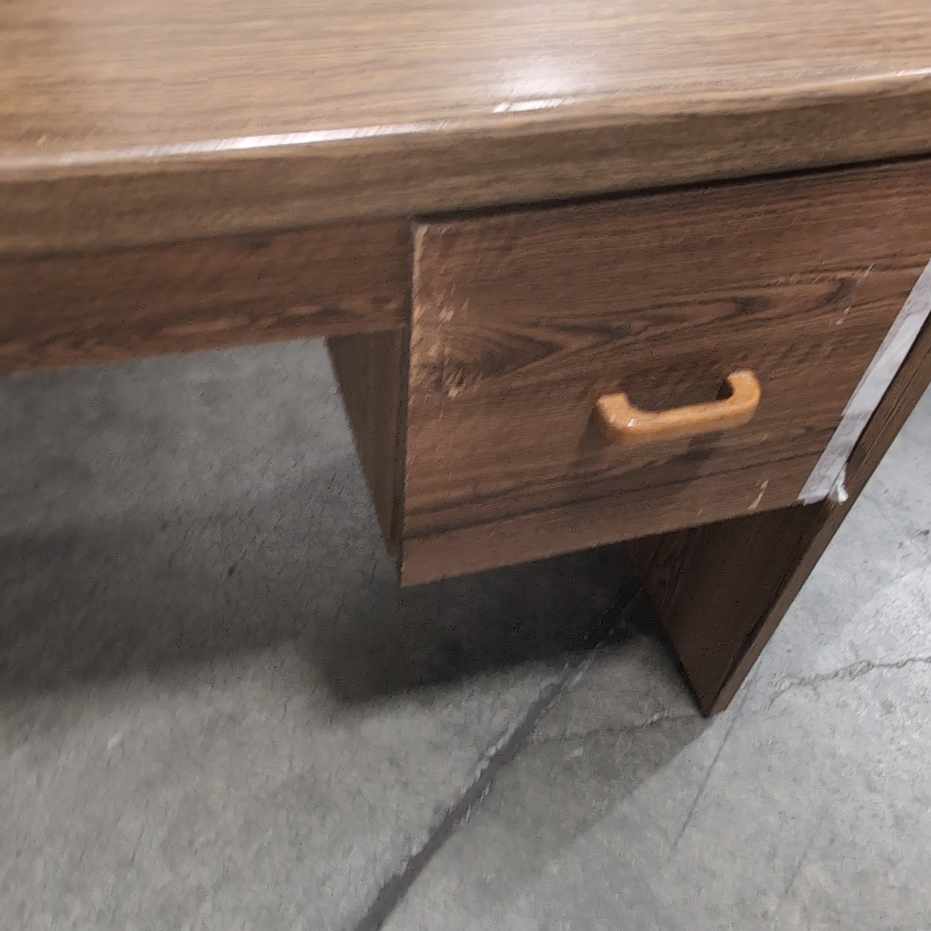Brown Wood Grain Laminate Desk with Two Drawers