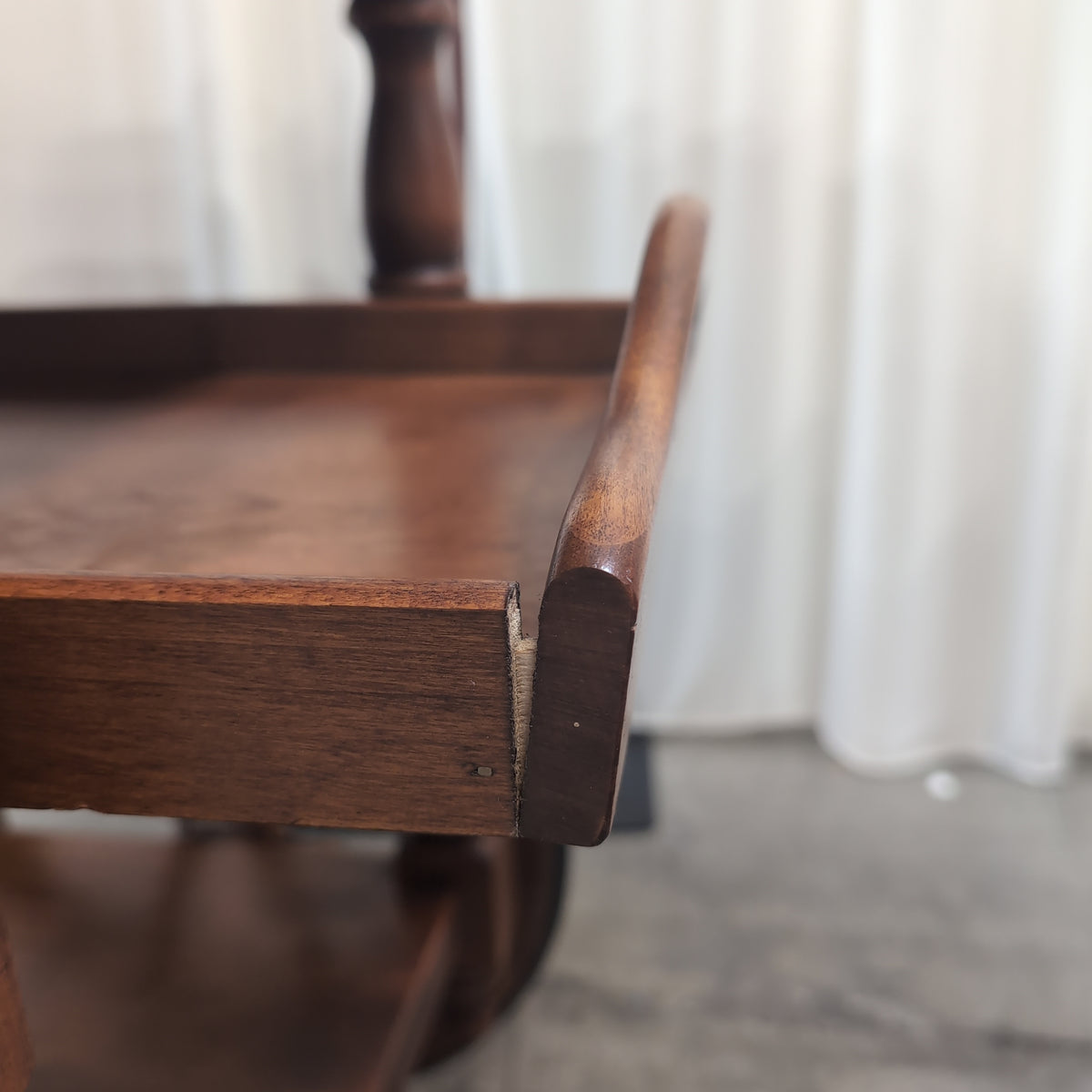Medium Brown Wood Drop Leaf Rolling Tea Cart