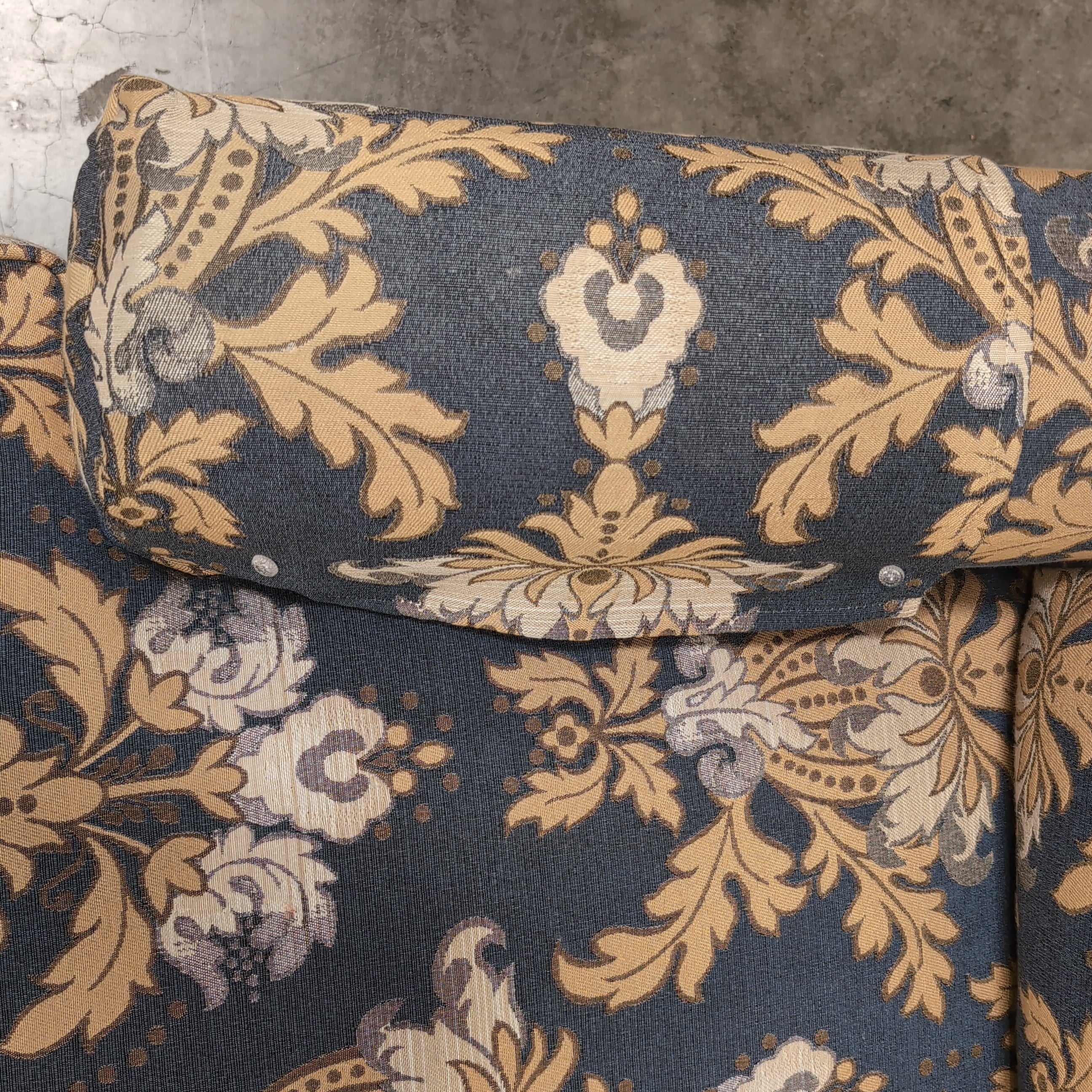 Traditional Damask Patterned Armchair in Navy and Gold