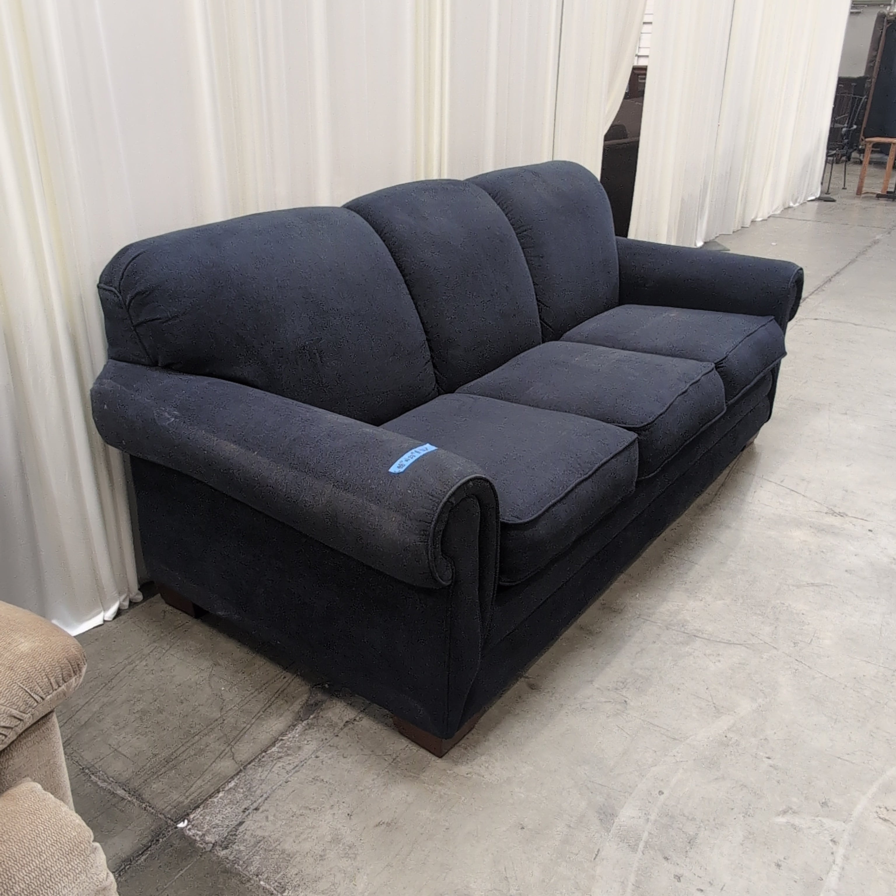 Navy Three-Cushion Rolled Arm Couch