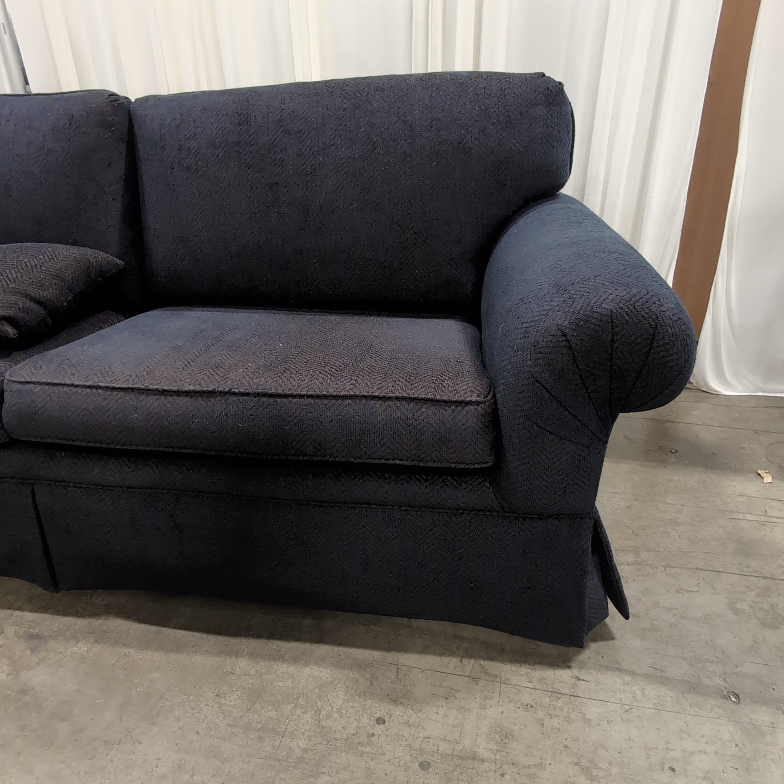Navy Blue Fabric Skirted Base Couch