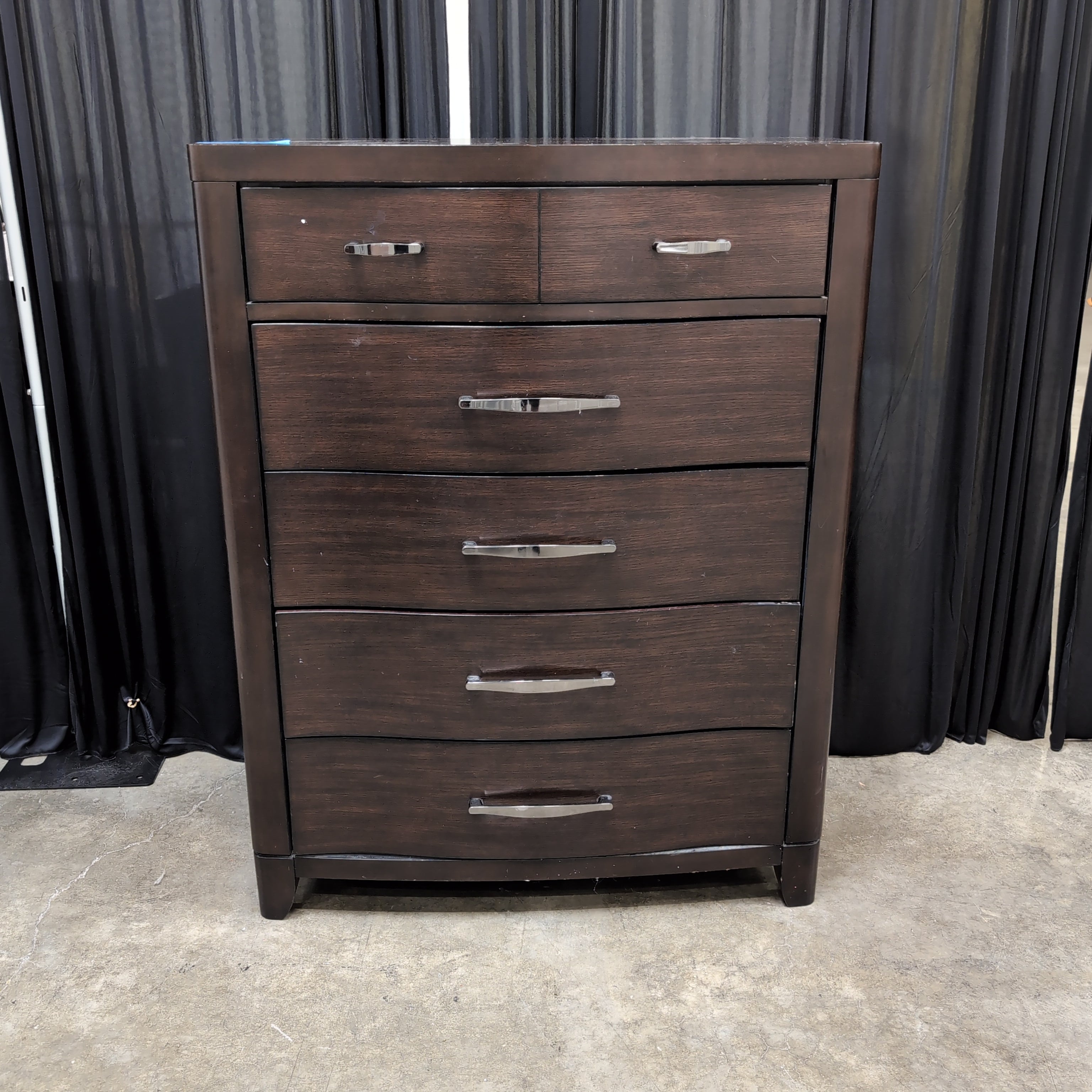 Dark Brown Wood Dresser with Curved Drawers