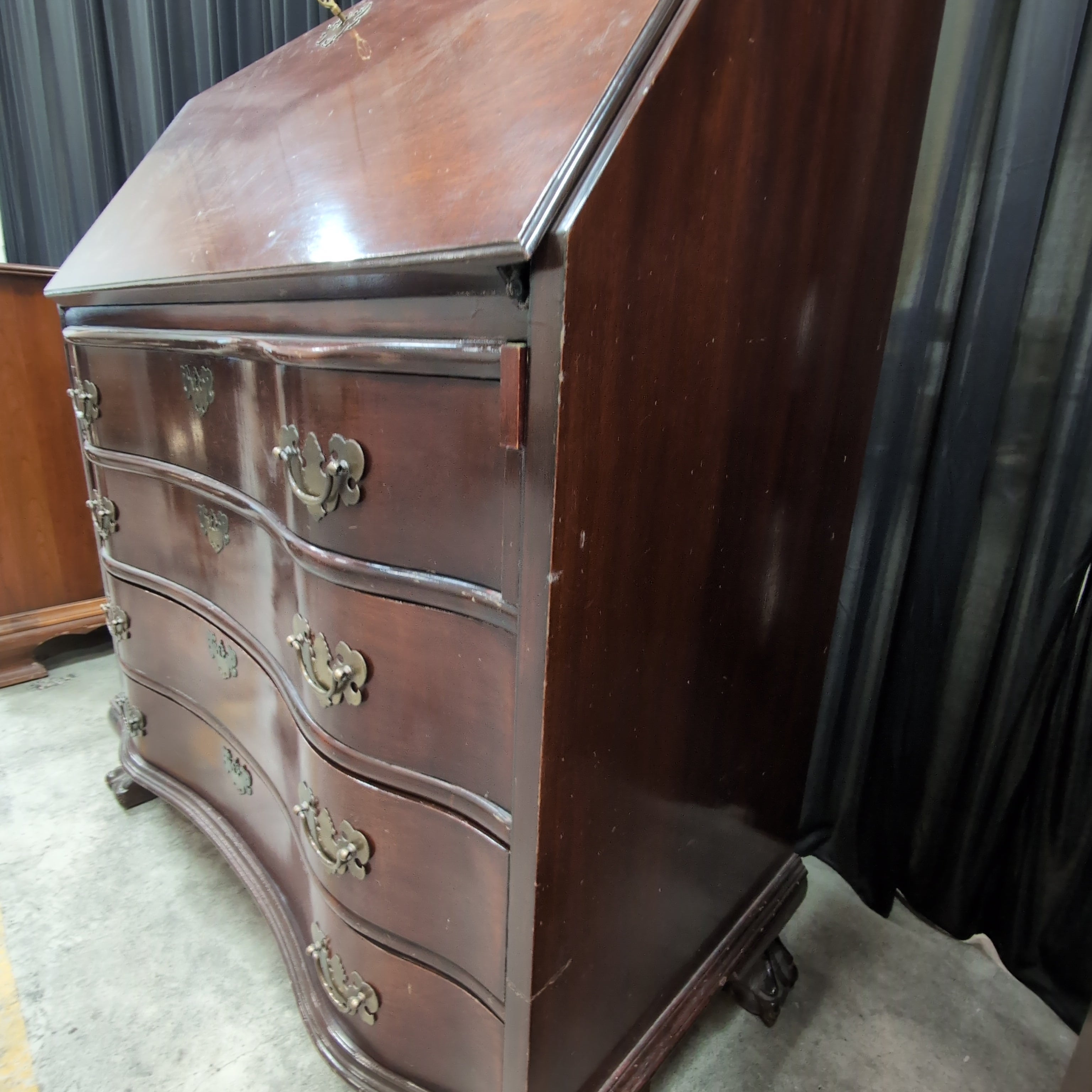 Traditional Dark Wood Secretary Desk with Claw Feet