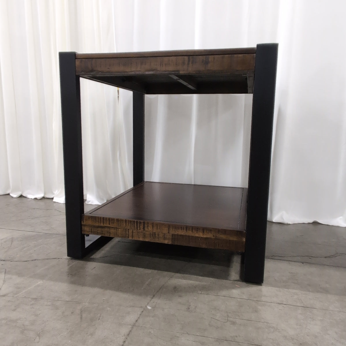 Rustic Brown Wood End Table with Black Metal Frame