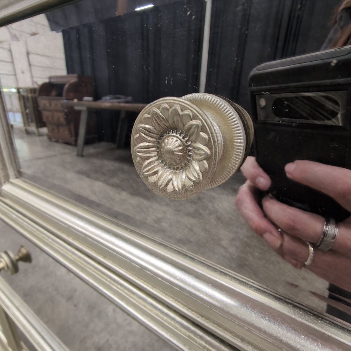 Champagne Mirrored Seven-Drawer Dresser with Ornate Pulls