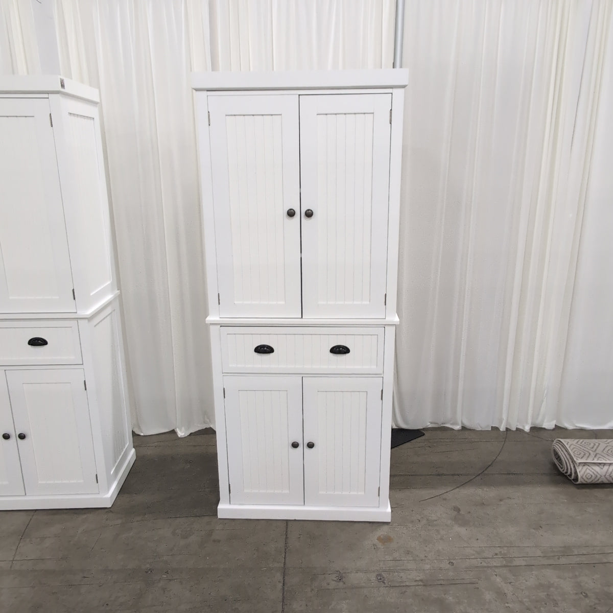 Homcom White Beadboard Pantry Cabinet with Drawers